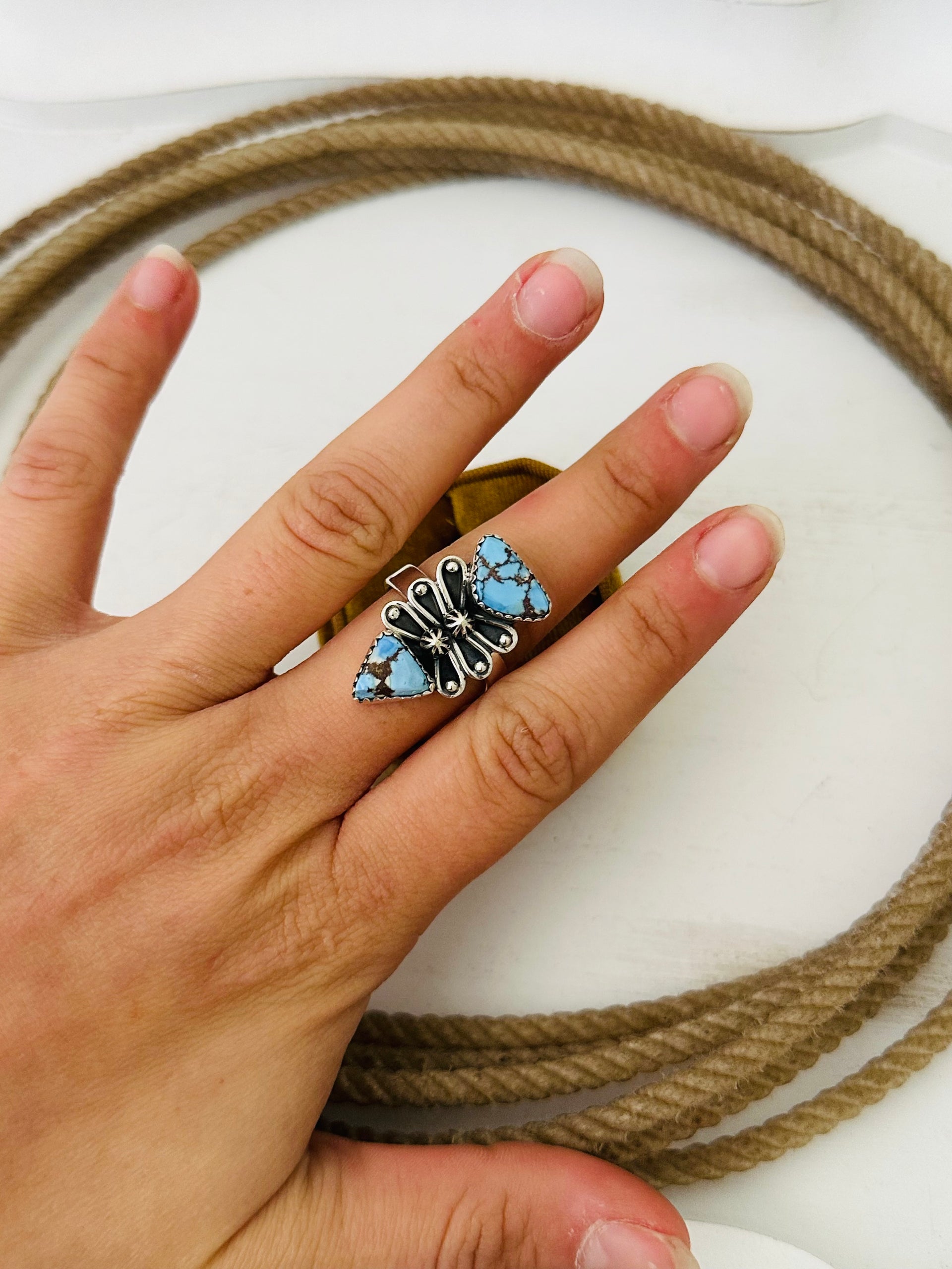 Southwest Handmade Golden Hills Turquoise & Sterling Silver Adjustable Ring