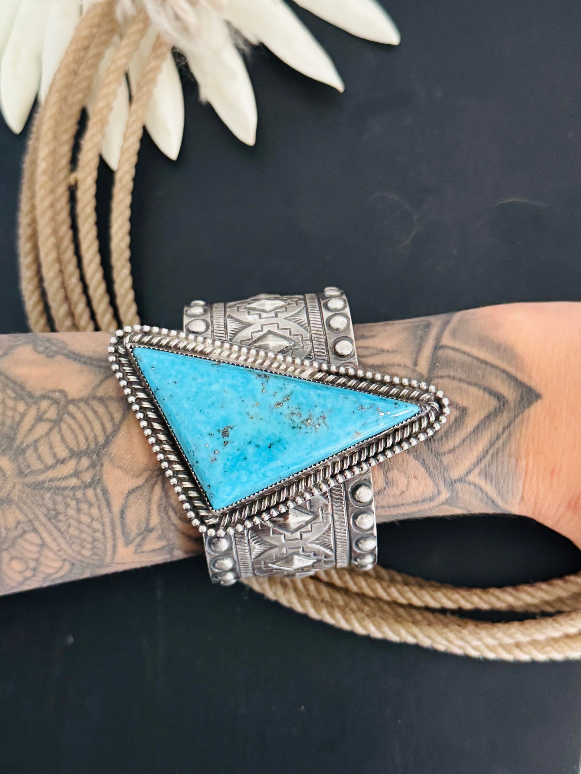 Navajo Made Kingman Turquoise & Sterling Silver Cuff Bracelet