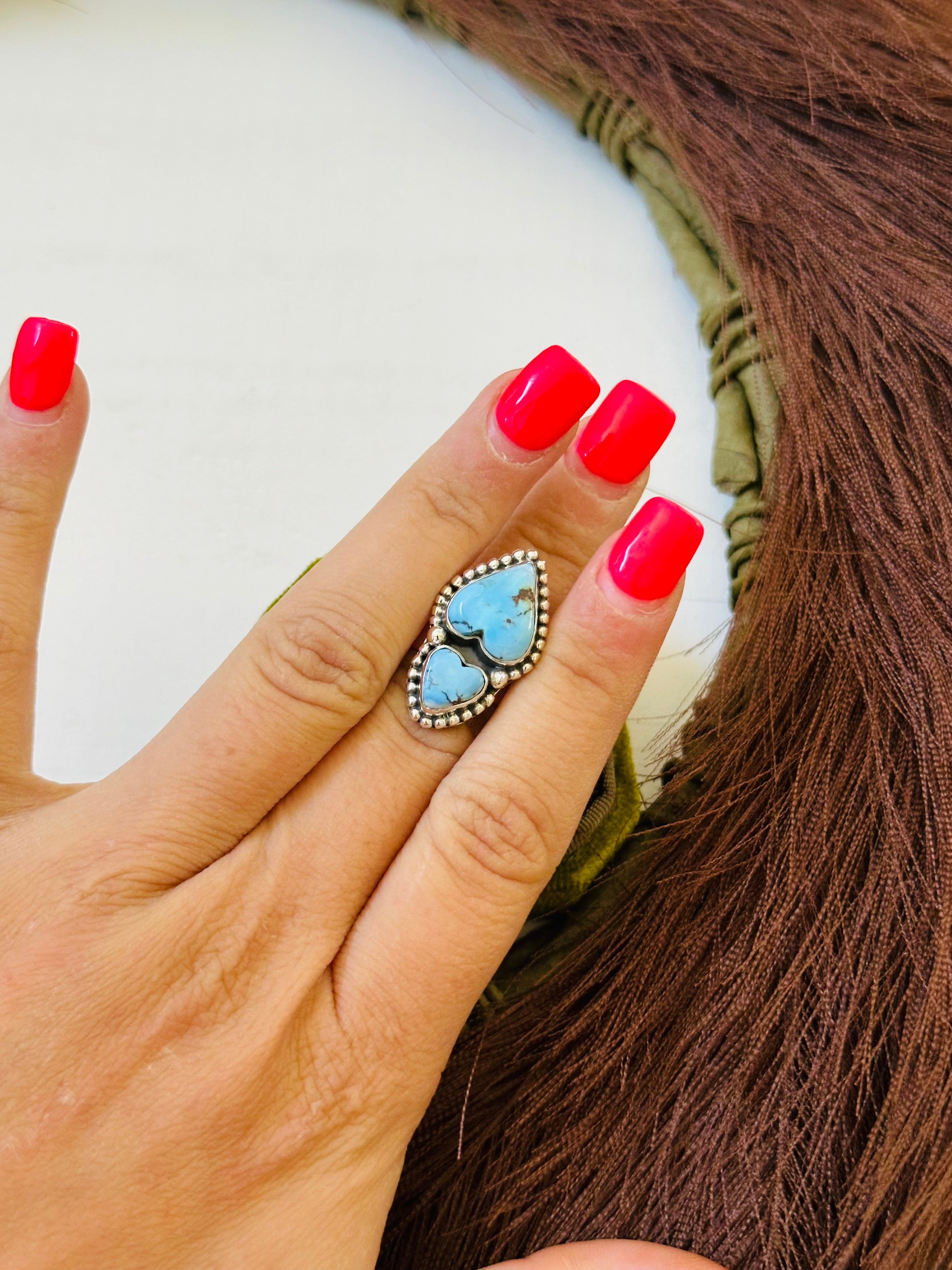 Southwest Handmade Golden Hills Turquoise & Sterling Silver Ring Size 6