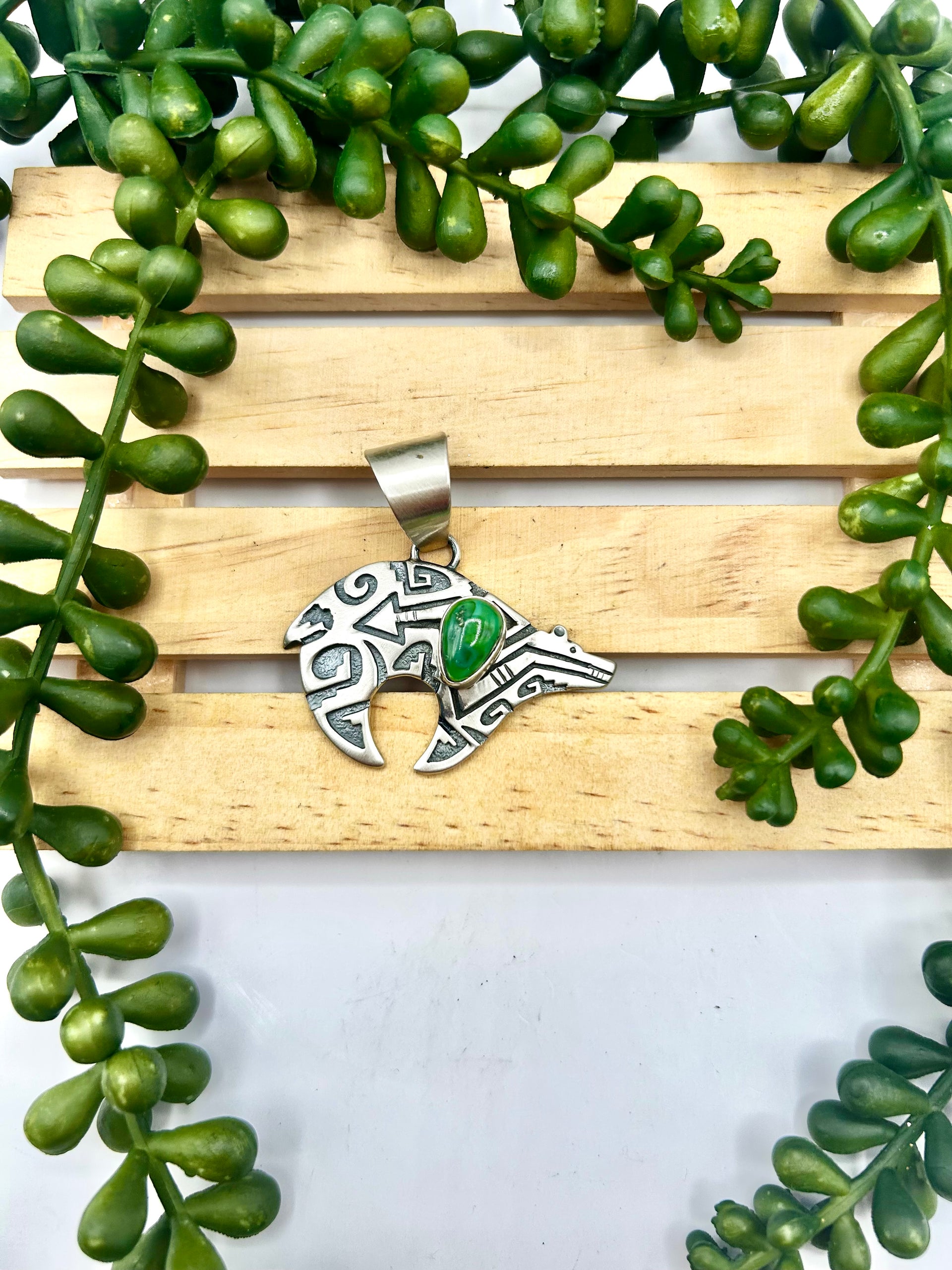 Navajo Made Sonoran Gold Turquoise & Sterling Silver Pendant