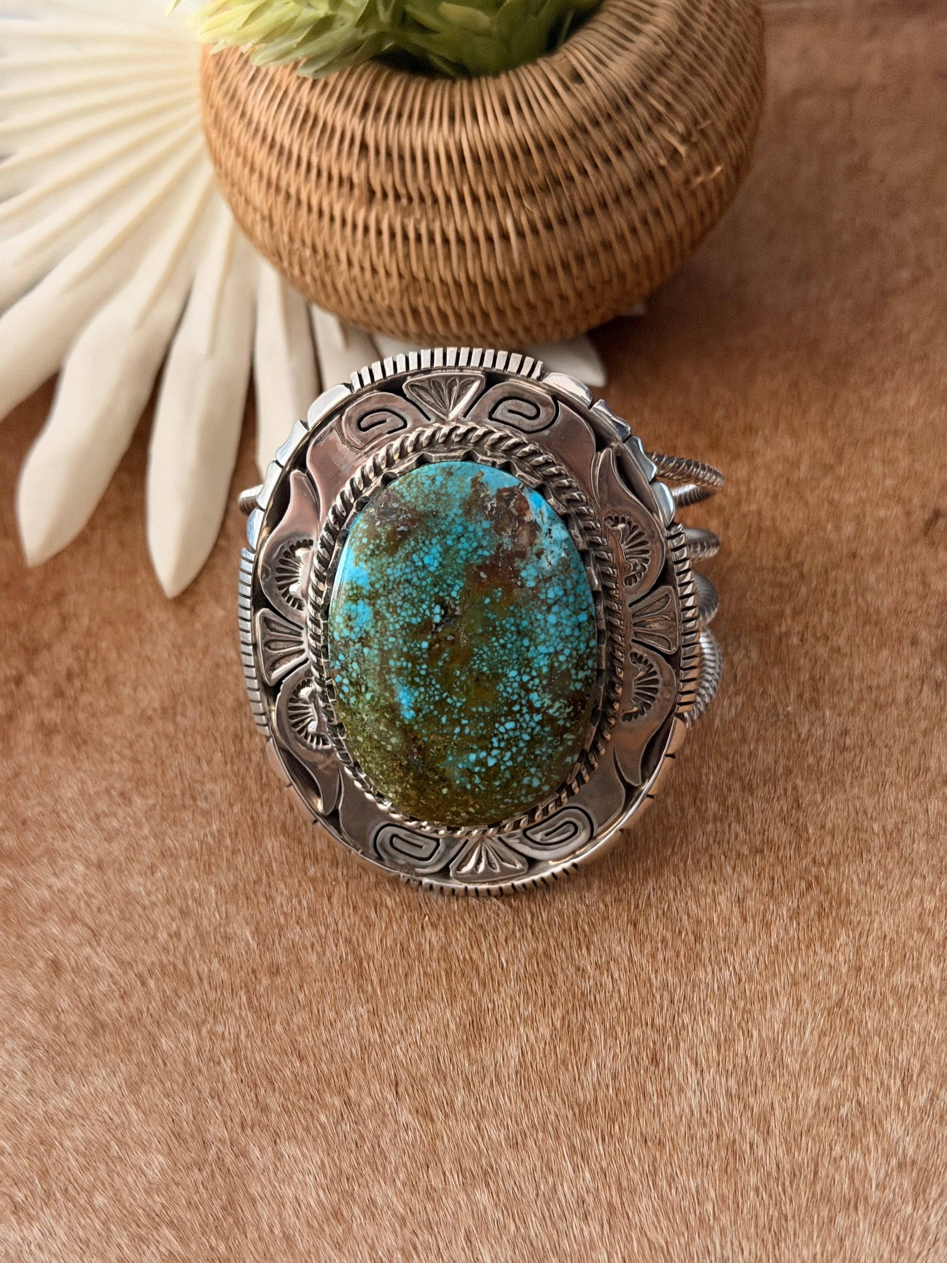 Charles Johnson High Grade Kingman Turquoise & Sterling Silver Cuff Bracelet