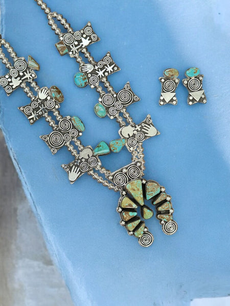 Alex Sanchez Pilot Mountain Turquoise & Sterling Silver Squash Blossom