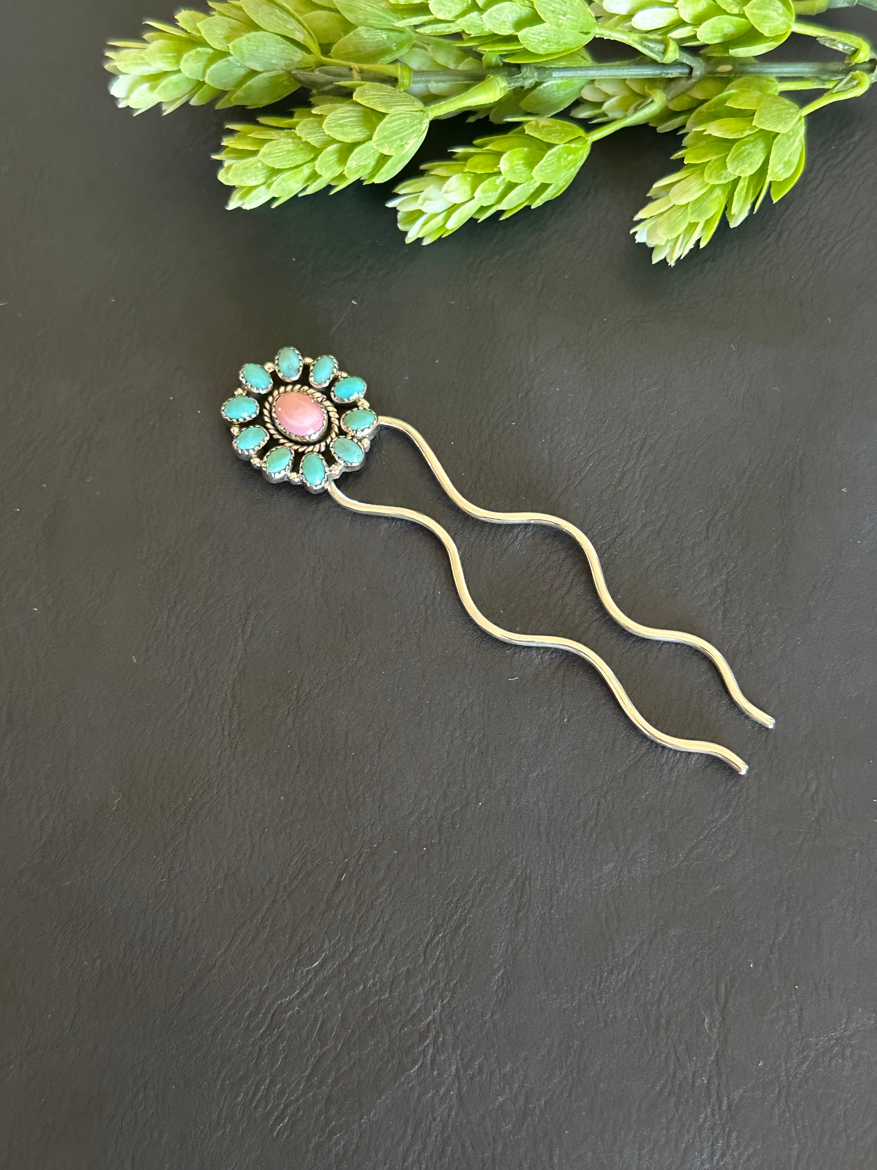 Southwest Handmade Multi Stone & Sterling Silver Hair Pin