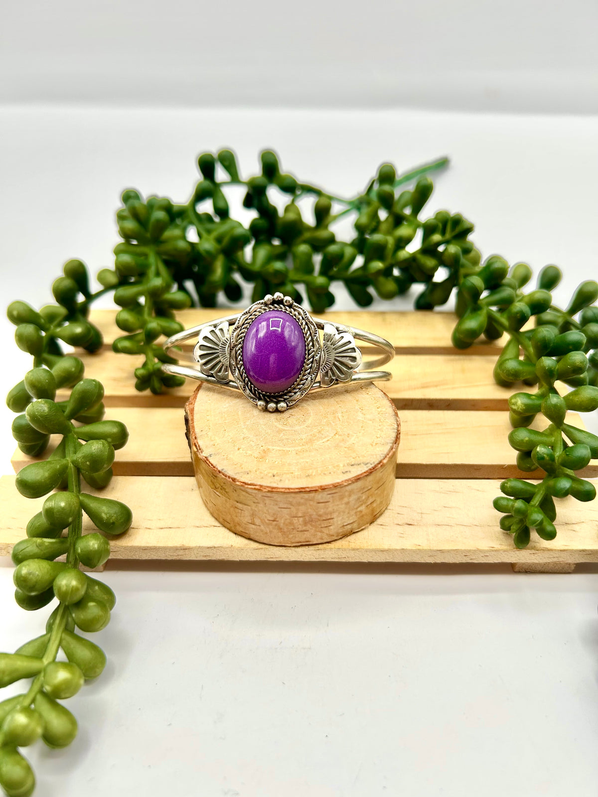 Old Pawn Joe Tsu Sugalite & Sterling Silver Cuff Bracelet