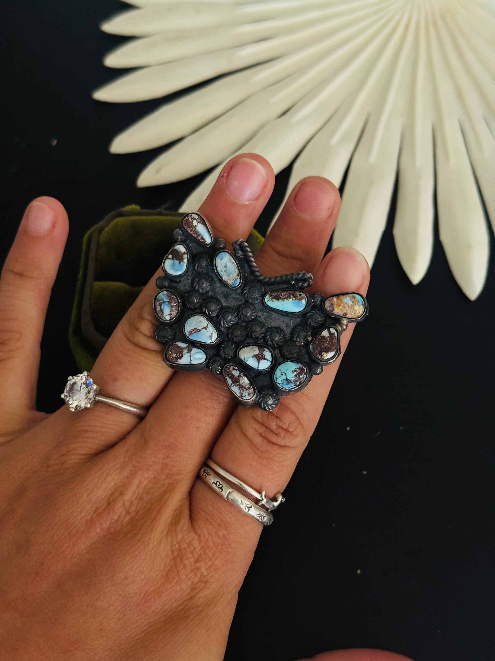 Zachariah David Golden Hills Turquoise & Sterling Silver Adjustable Butterfly Cluster Ring