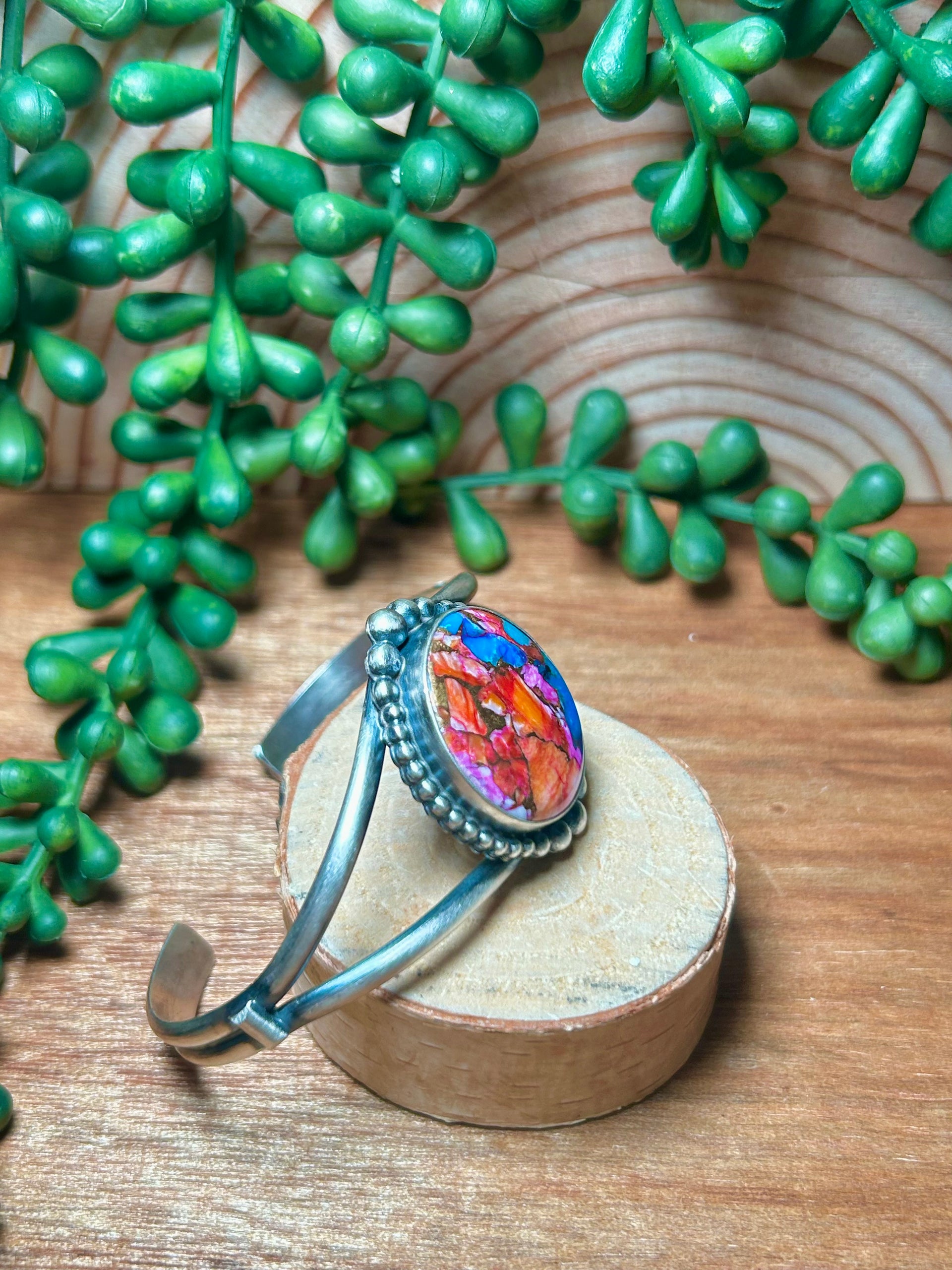 Navajo Made Mohave Turquoise & Sterling Silver Cuff Bracelet