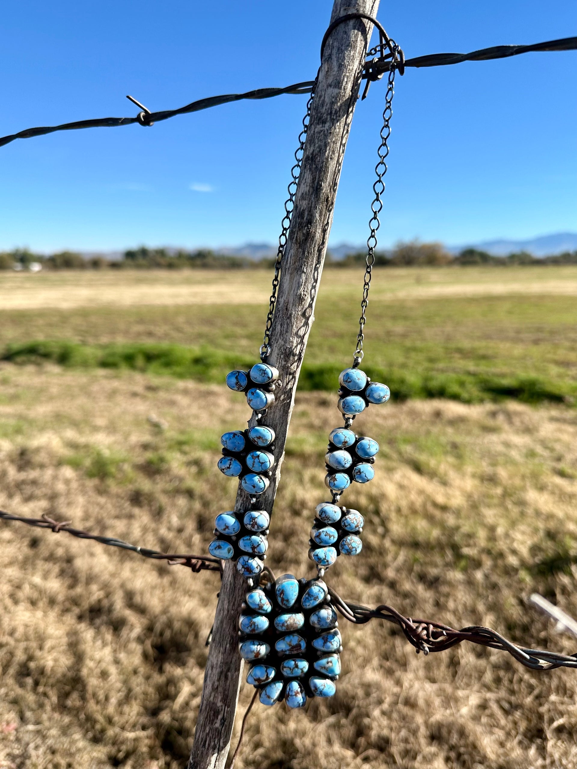 Travis J. Golden Hills Turquoise & Sterling Silver Cluster Necklace Set