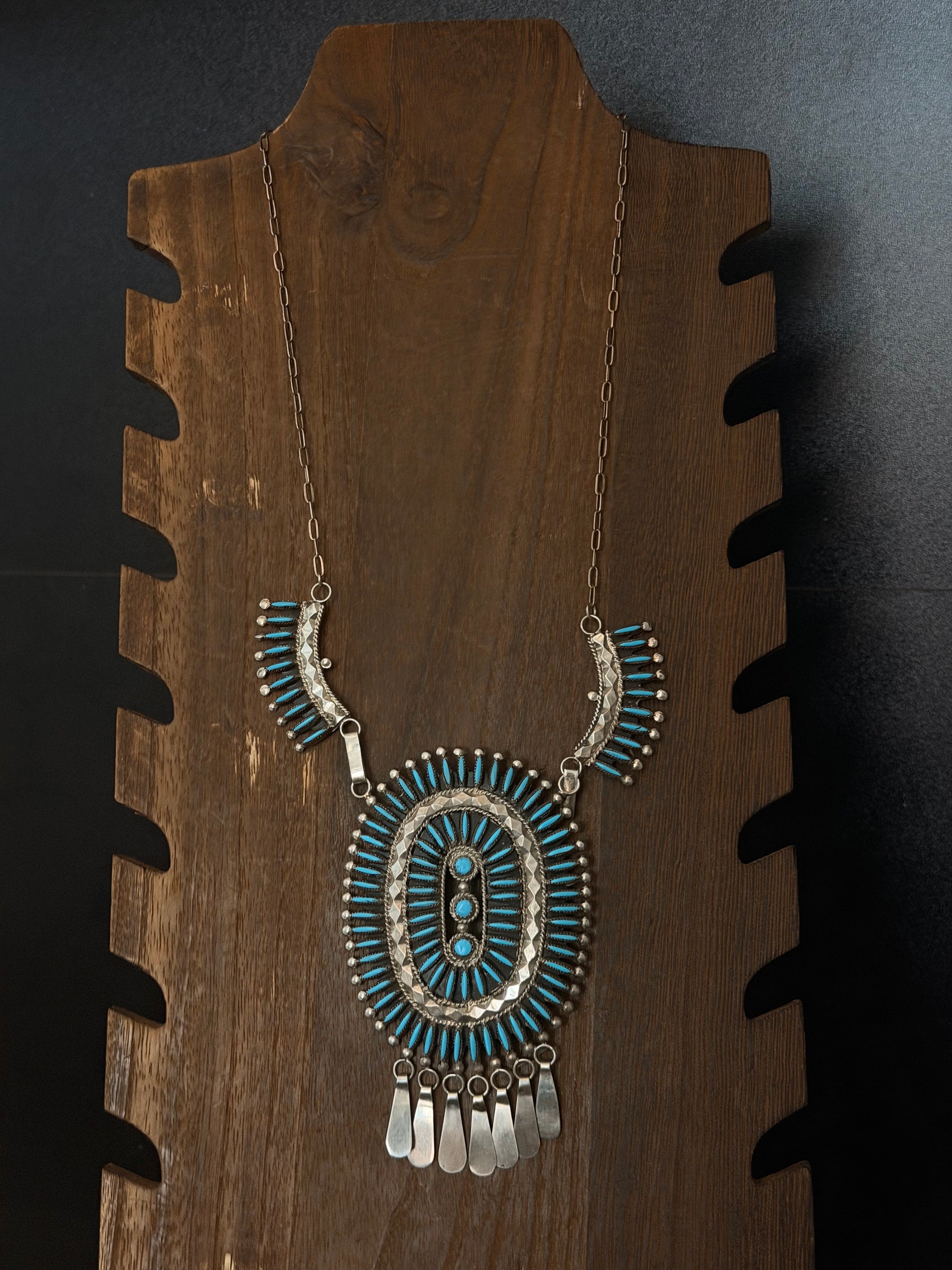 Zuni Made Kingman Turquoise & Sterling Silver Cluster Petite Necklace Set
