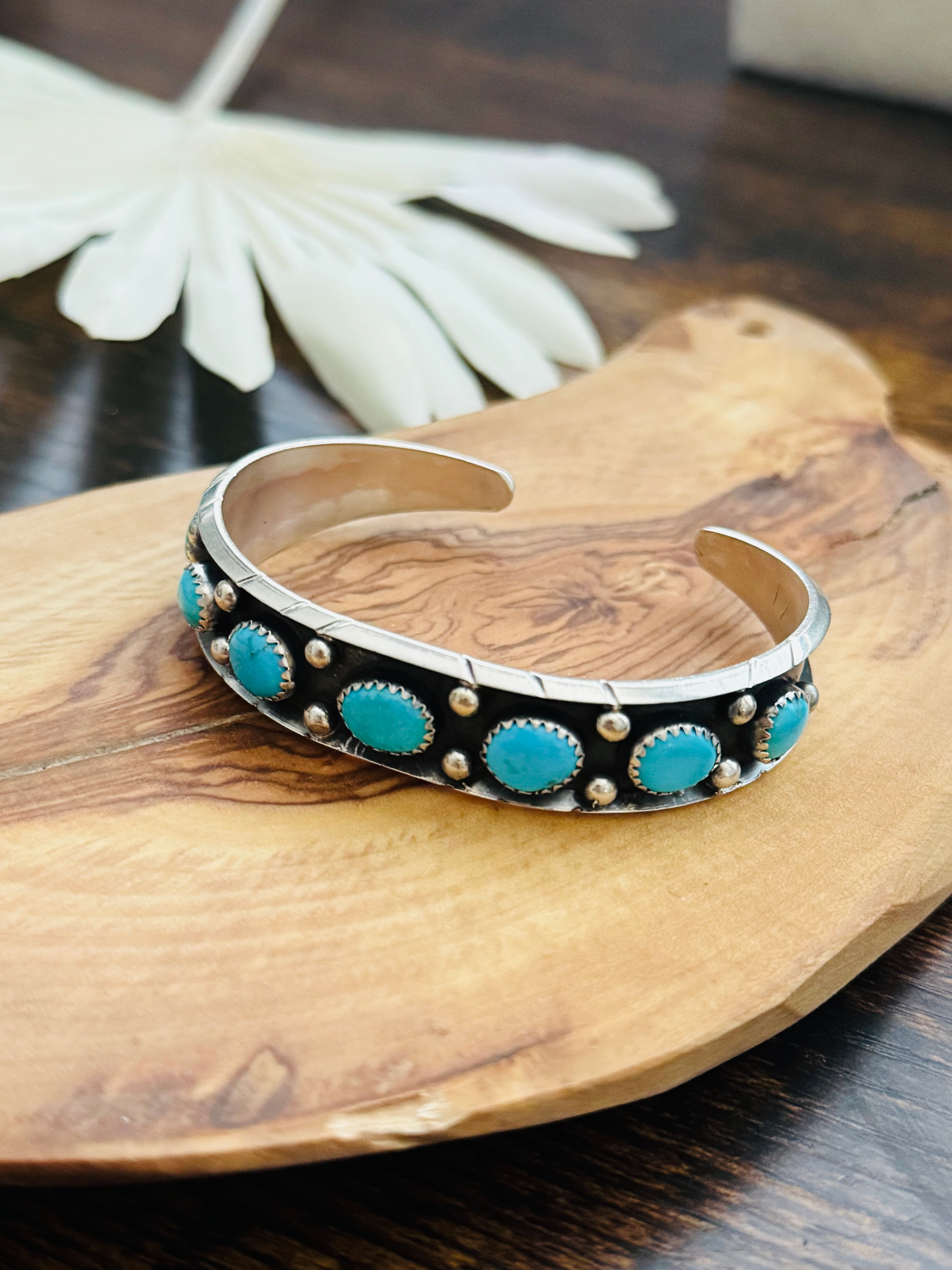 Navajo Made Kingman Turquoise & Sterling Silver Cuff Bracelet