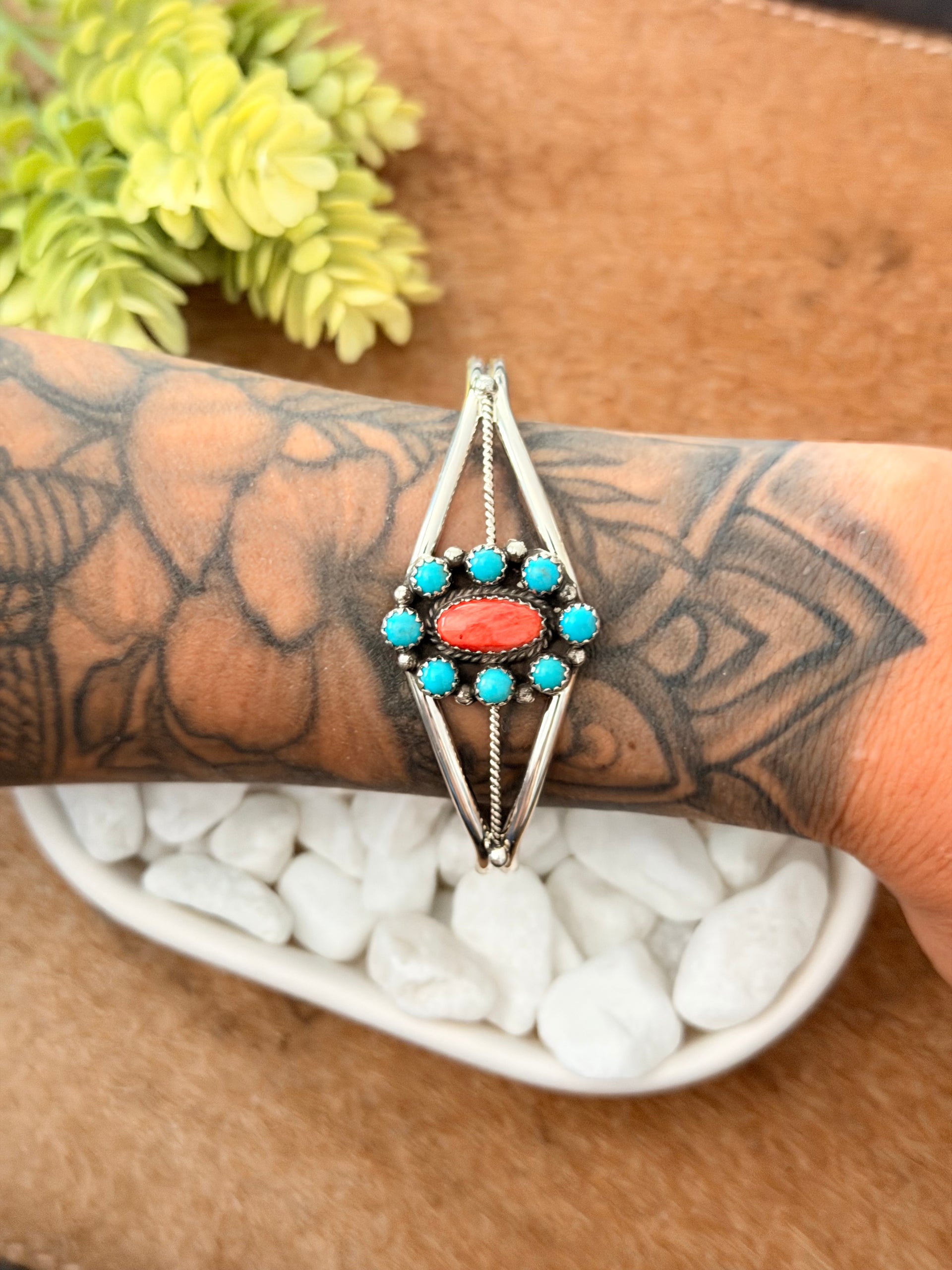 Peggy Skeets Multi Stone & Sterling Silver Cluster Cuff Bracelet