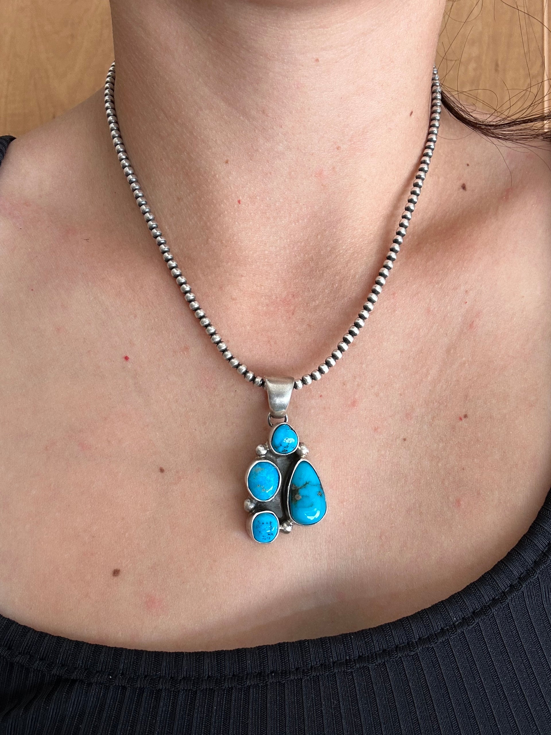 Navajo Made Kingman Turquoise & Sterling Silver Pendant