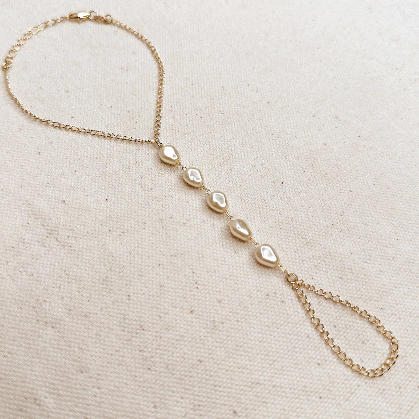 Eileen Quezada Fresh Water Pearls & 18K Gold Plated Sterling Silver Hand Chain Bracelet