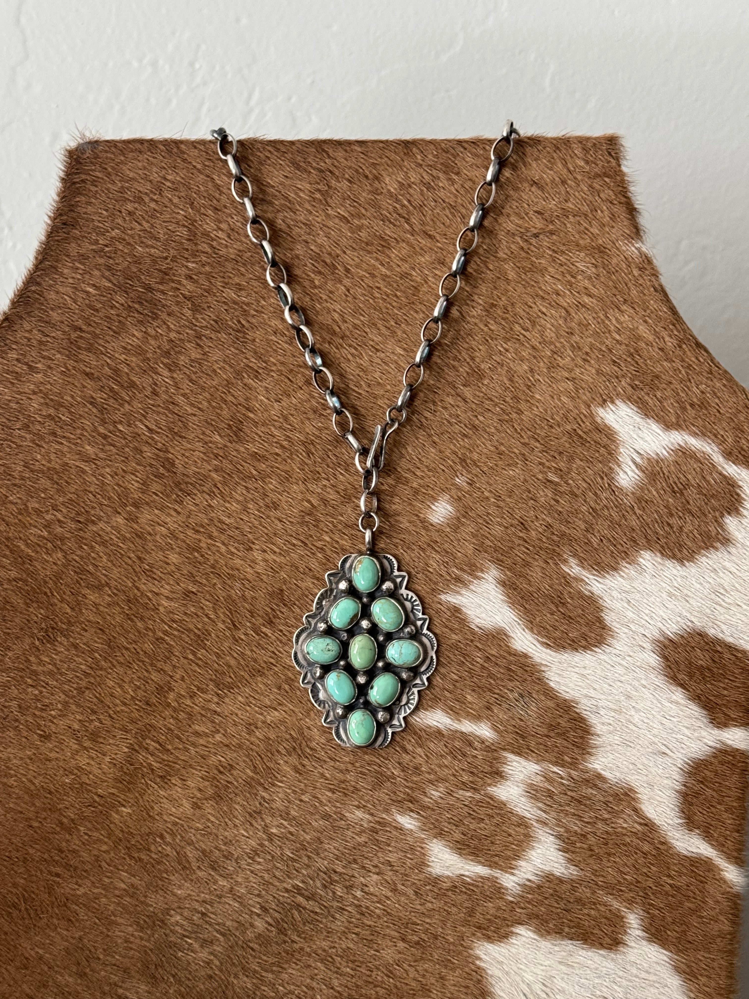 Navajo Made Kingman Turquoise & Sterling Silver Necklace