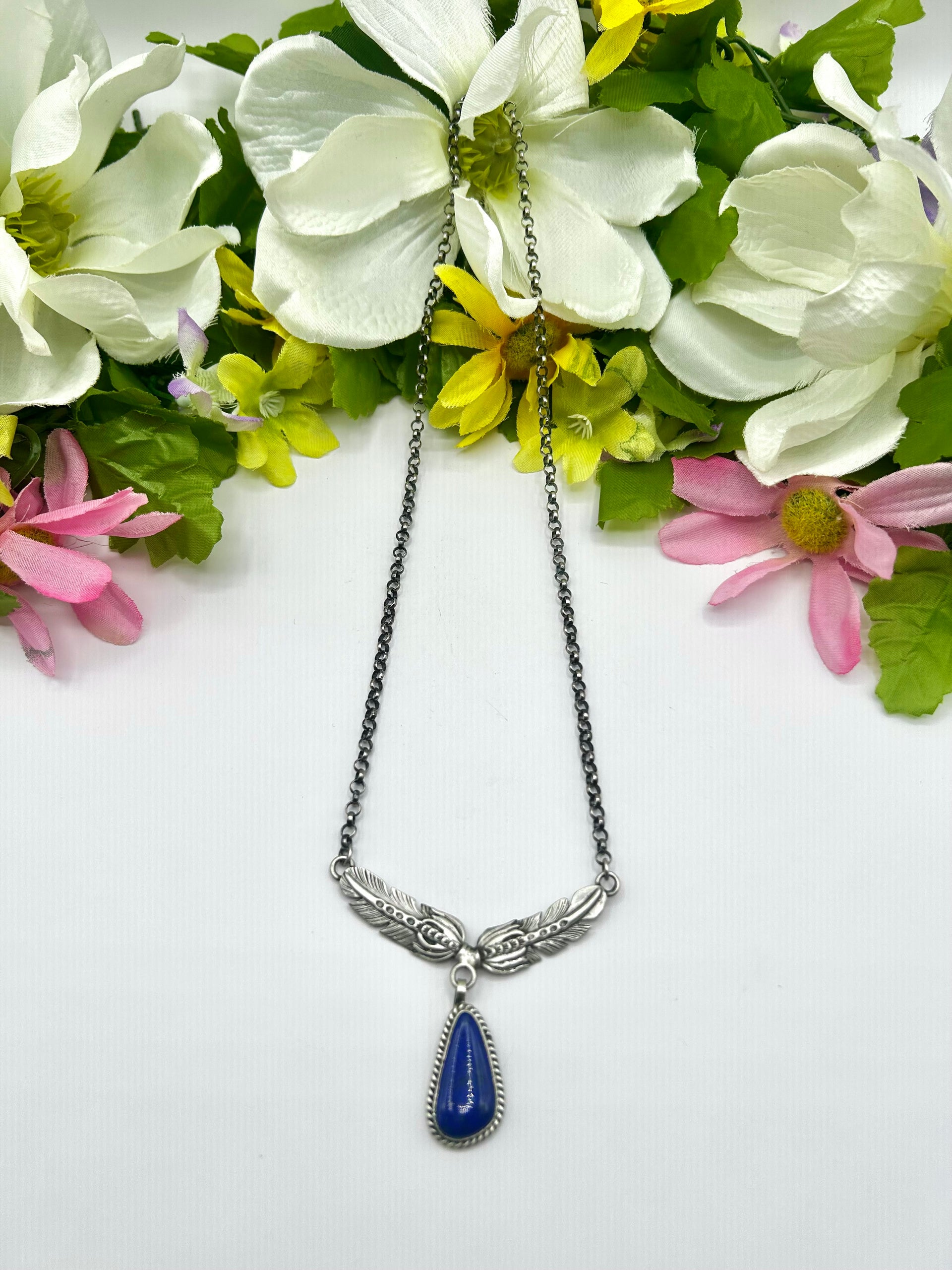 Navajo Made Lapis & Sterling Silver Necklace