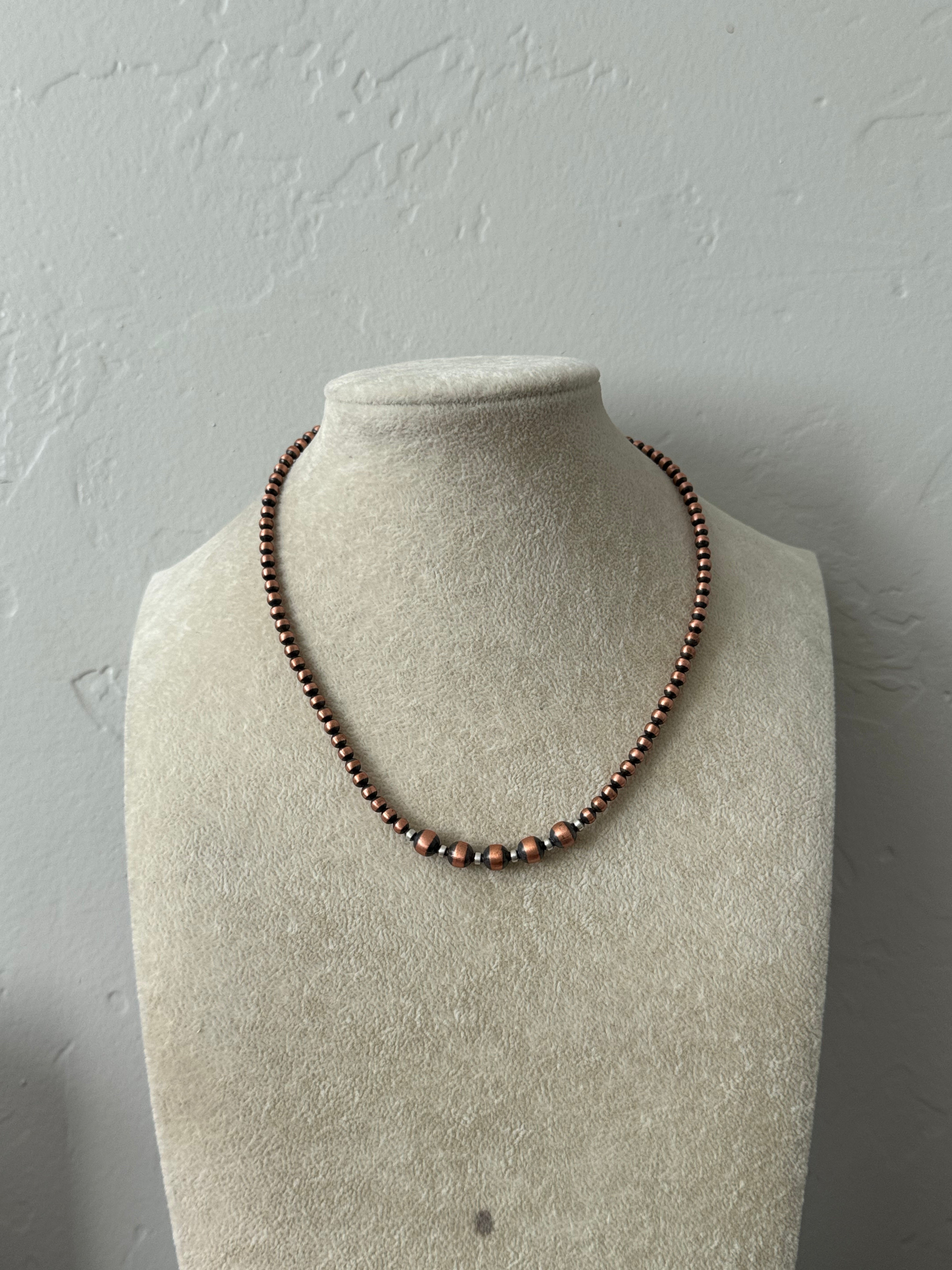 Navajo Strung Copper & Sterling Silver Graduated Beaded Necklace