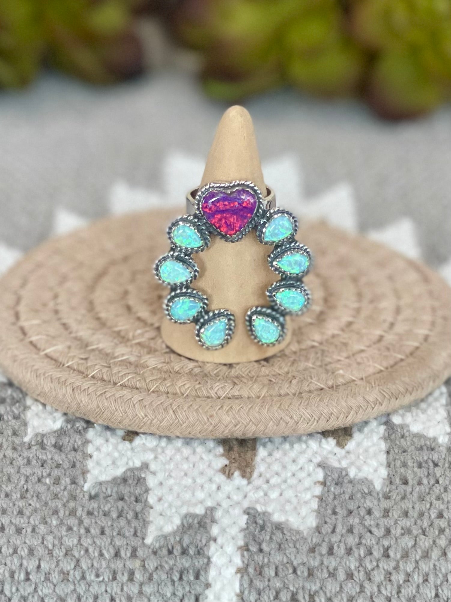 Southwest Handmade Opal & Sterling Silver Adjustable  Naja Ring