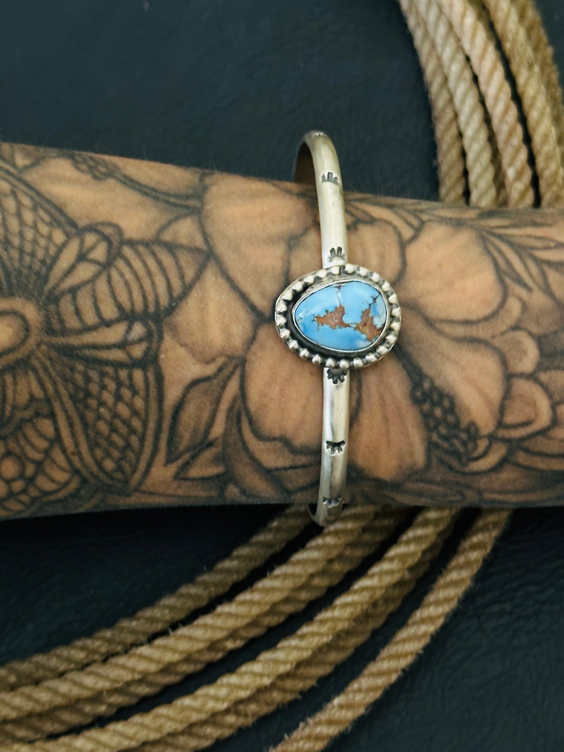 Navajo Made Golden Hills Turquoise & Sterling Silver Cuff Bracelet