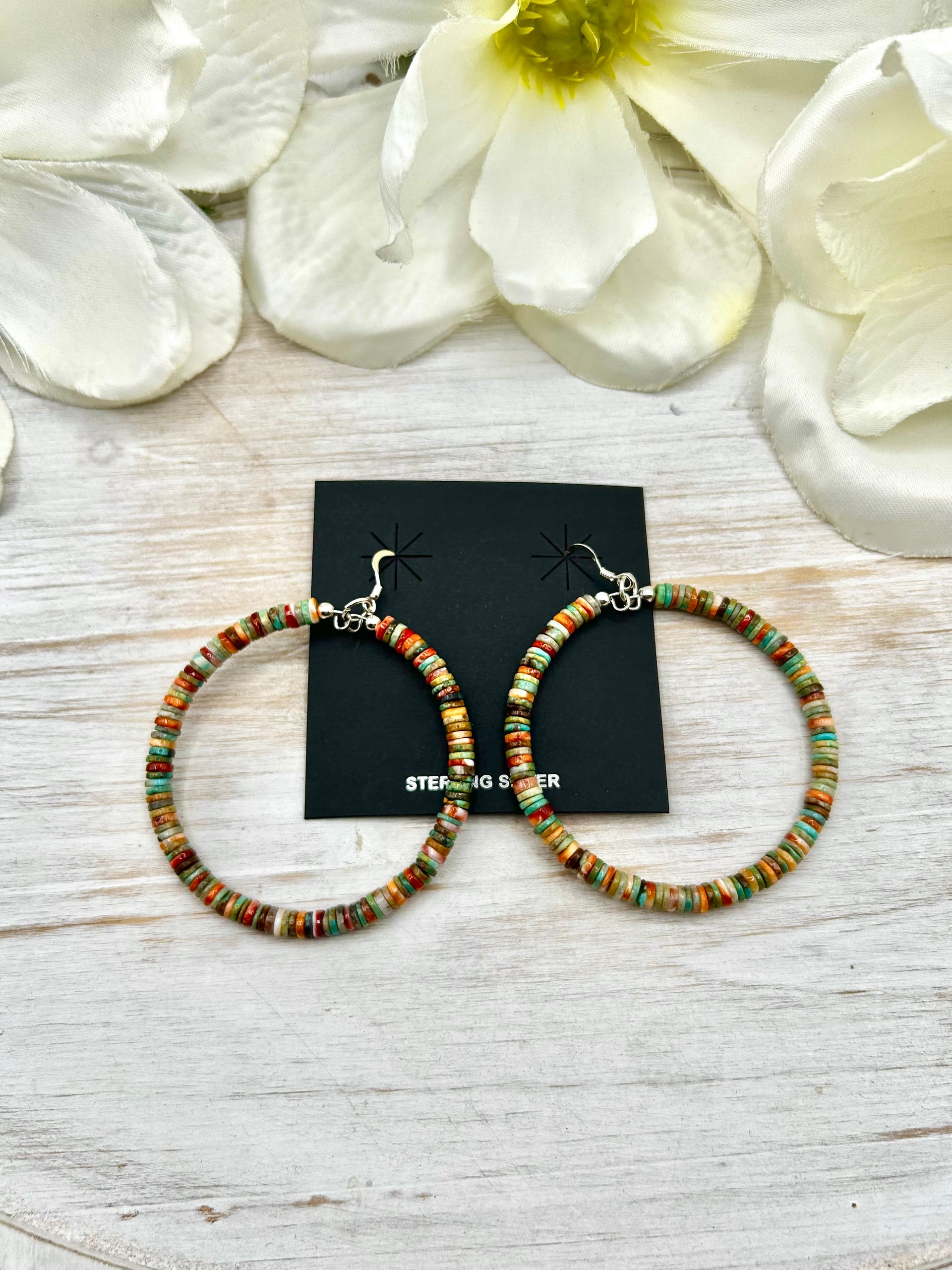Navajo Made Multi Stone &  Sterling Silver Hook Earrings