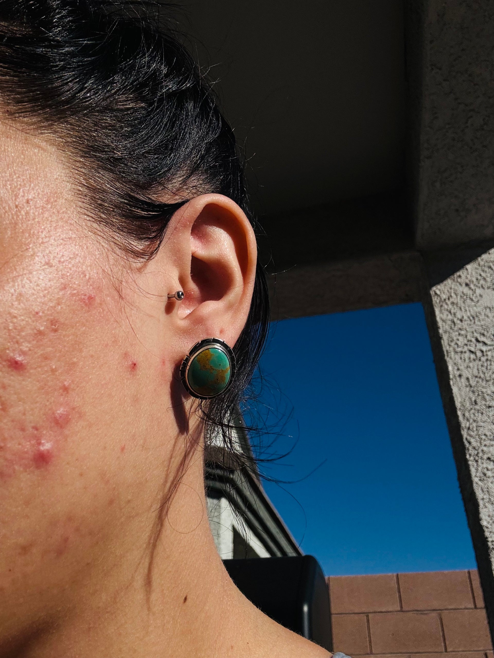 Navajo Made Kingman Turquoise & Sterling Silver Post Earrings