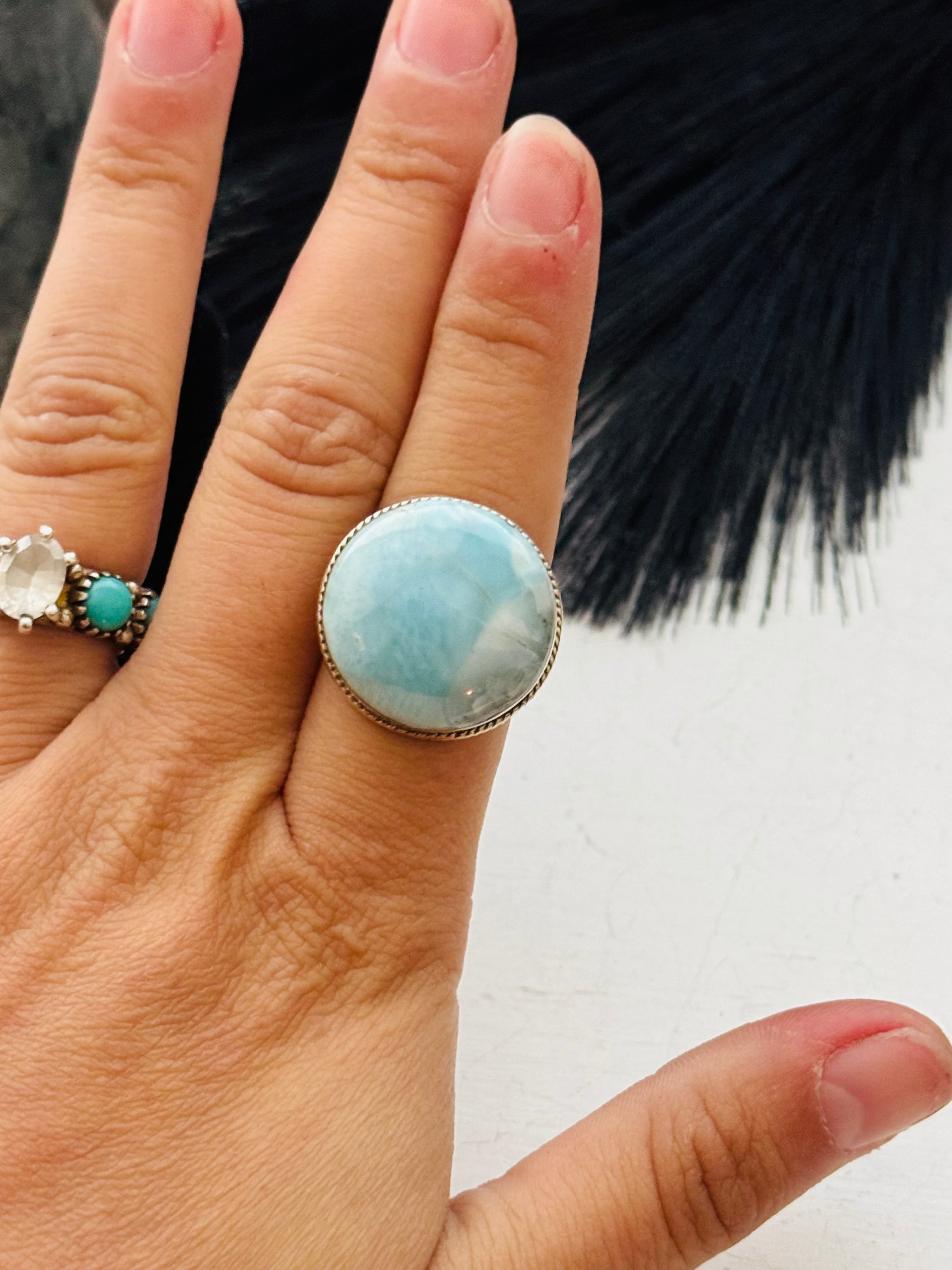 Southwest Handmade Larimar & Sterling Silver Ring Size 7