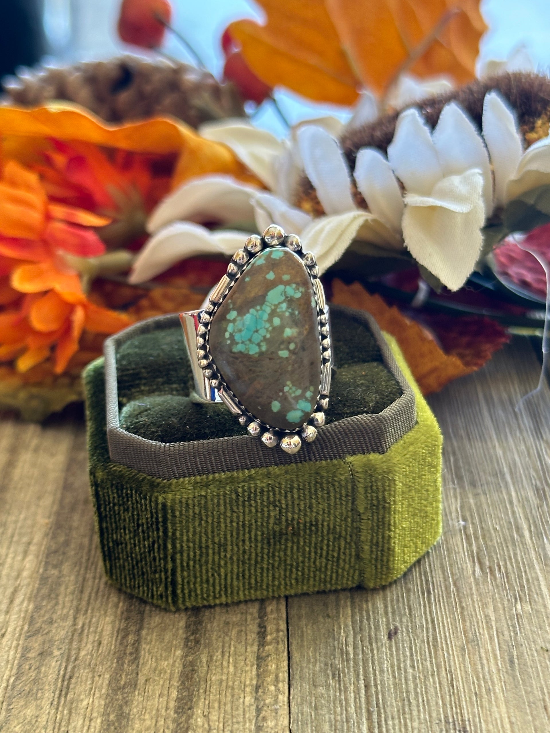 Southwest Handmade #8 Turquoise & Sterling Silver Adjustable Ring