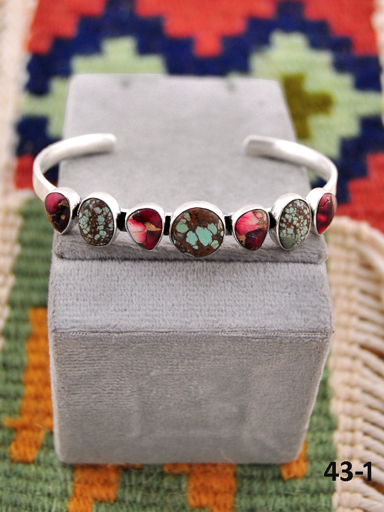 Southwest Made Multi Stone & Sterling Silver Cuff Bracelet