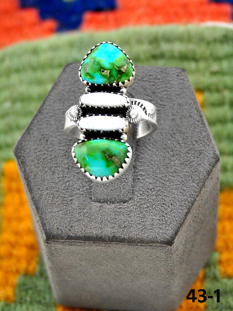 Southwest Handmade Sonoran Turquoise with White Buffalo & Sterling Silver Adjustable Ring