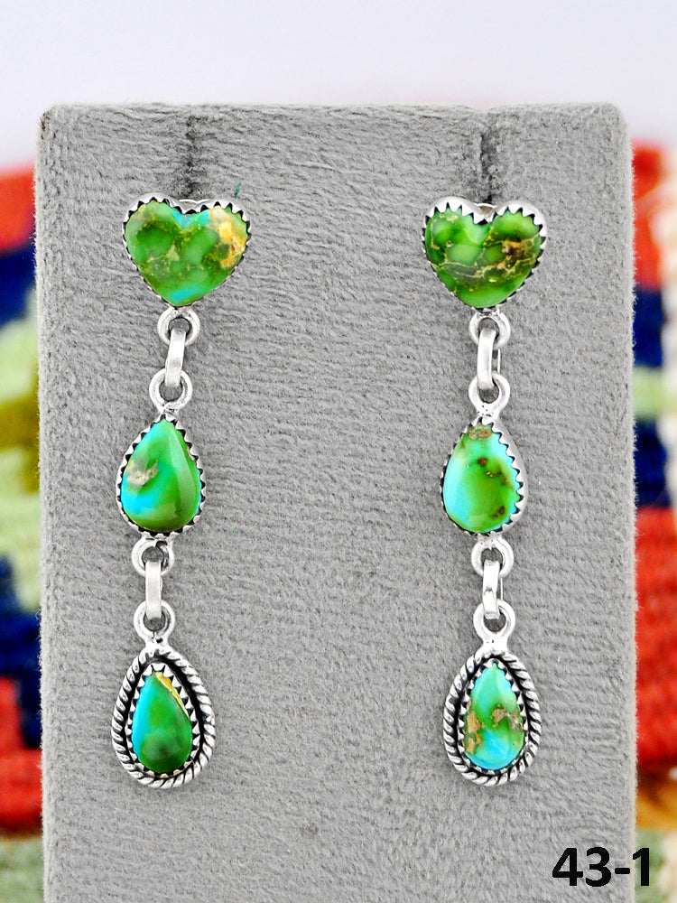 Southwest Made Sonoran Turquoise & Sterling Silver Post Dangle Earrings