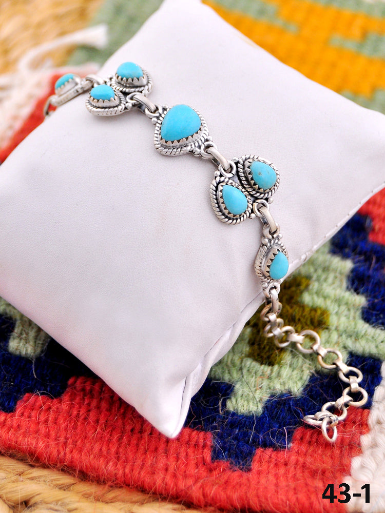 Southwest Handmade Kingman Turquoise  & Sterling Silver Bracelet