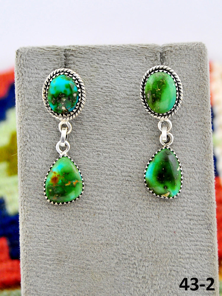 Southwest Made Sonoran Turquoise & Sterling Silver Post Dangle Earrings