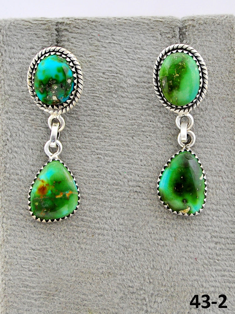 Southwest Made Sonoran Turquoise & Sterling Silver Post Dangle Earrings