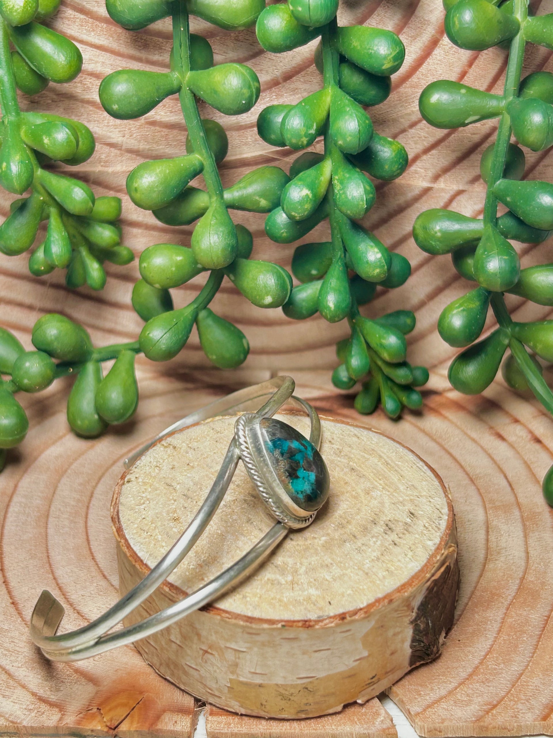 Navajo Made Kingman Turquoise & Sterling Silver Cuff Bracelet