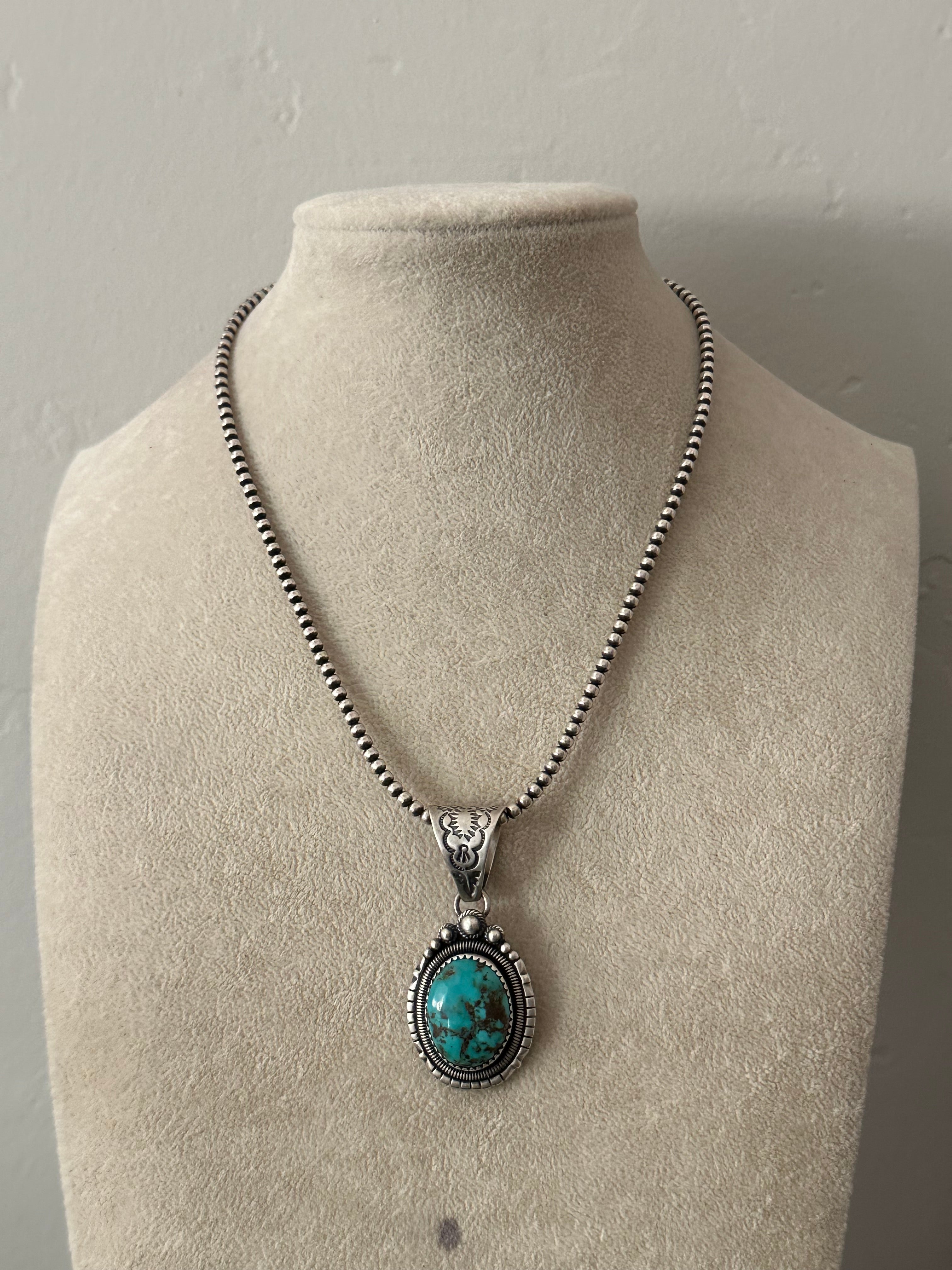 Navajo Natural Royston Turquoise & Sterling Silver Pendant