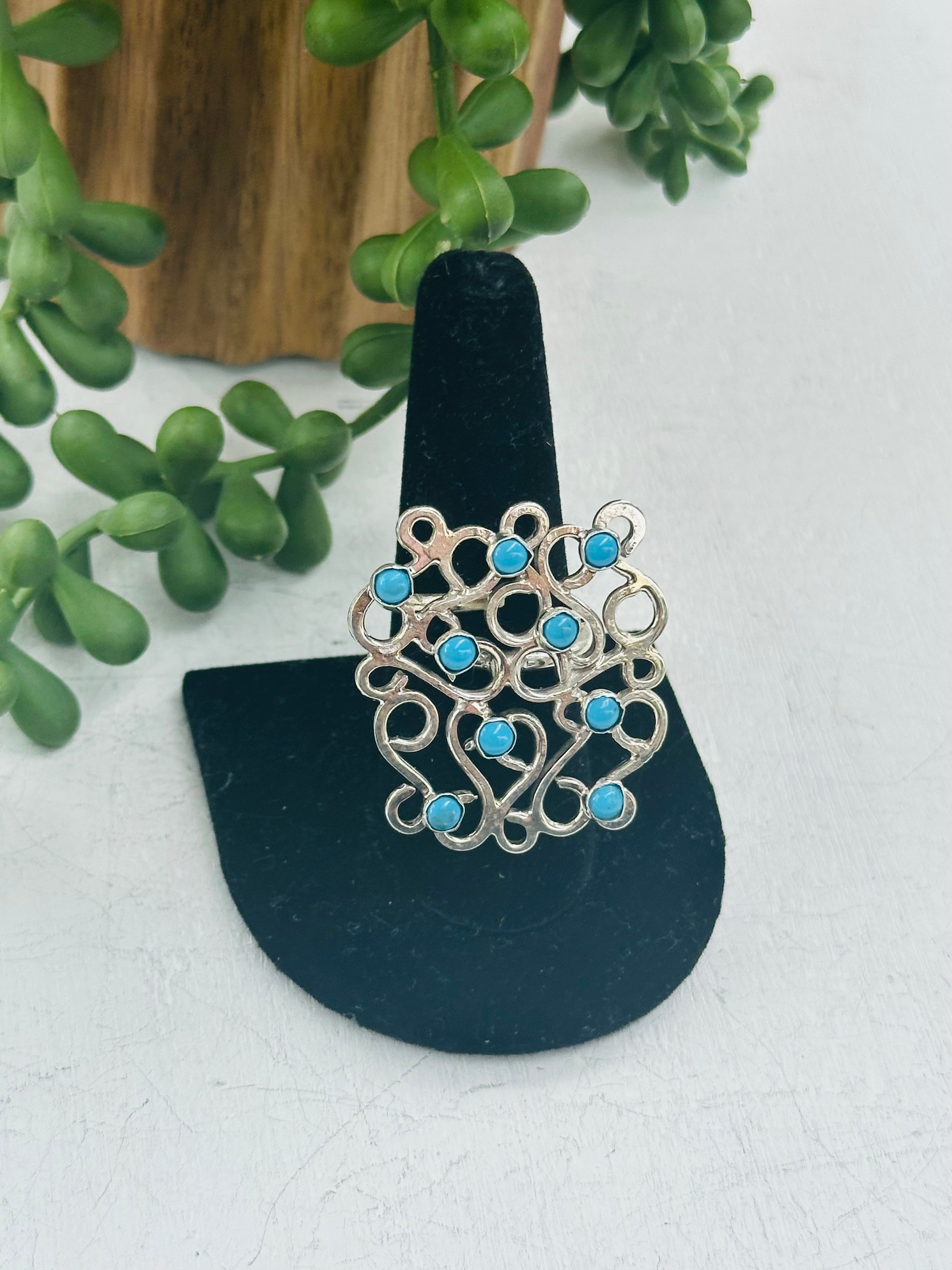 Navajo Made Kingman Turquoise & Sterling Silver Adjustable Ring