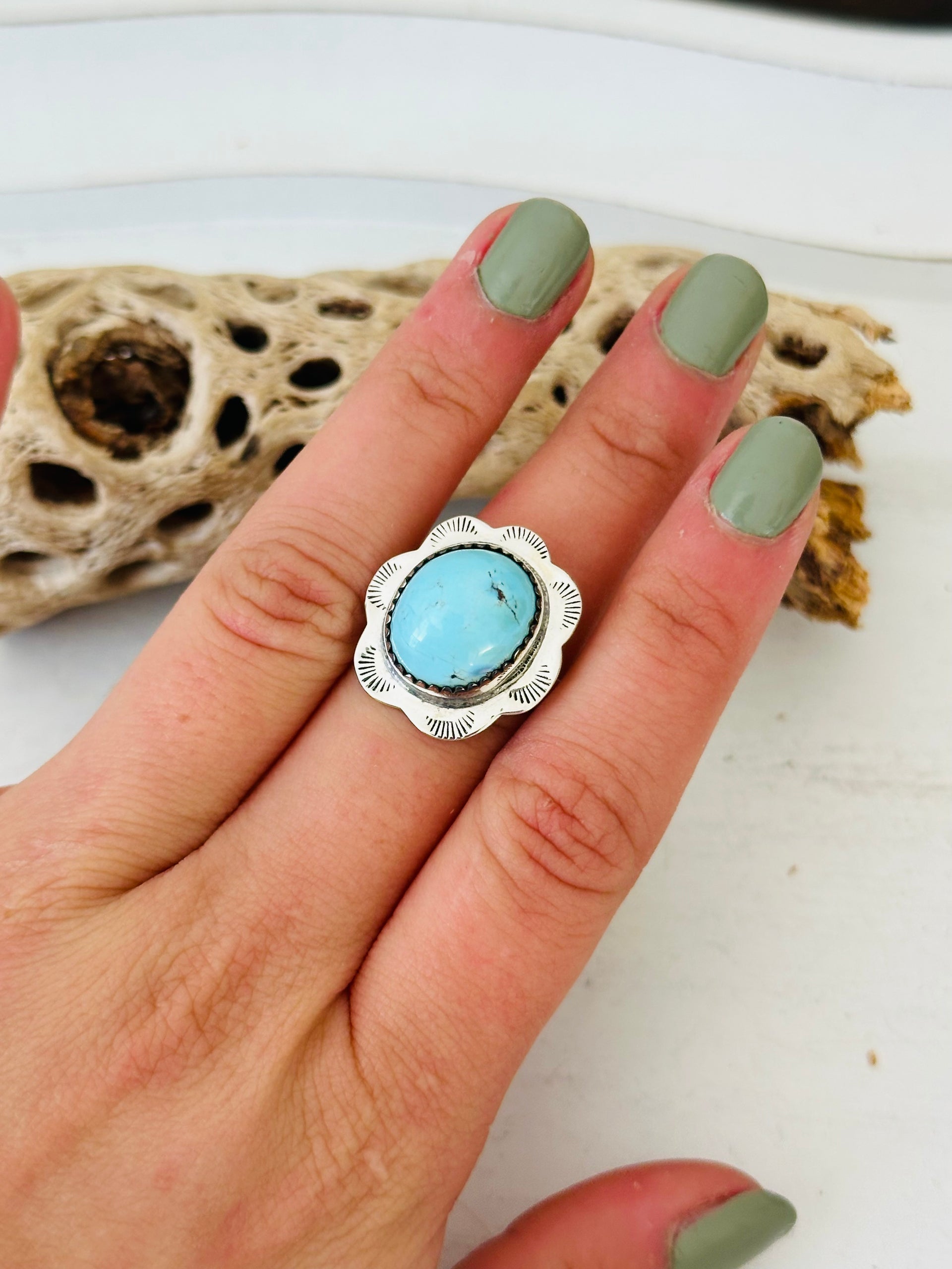 Southwest Handmade Golden Hills Turquoise & Sterling Silver Adjustable Ring