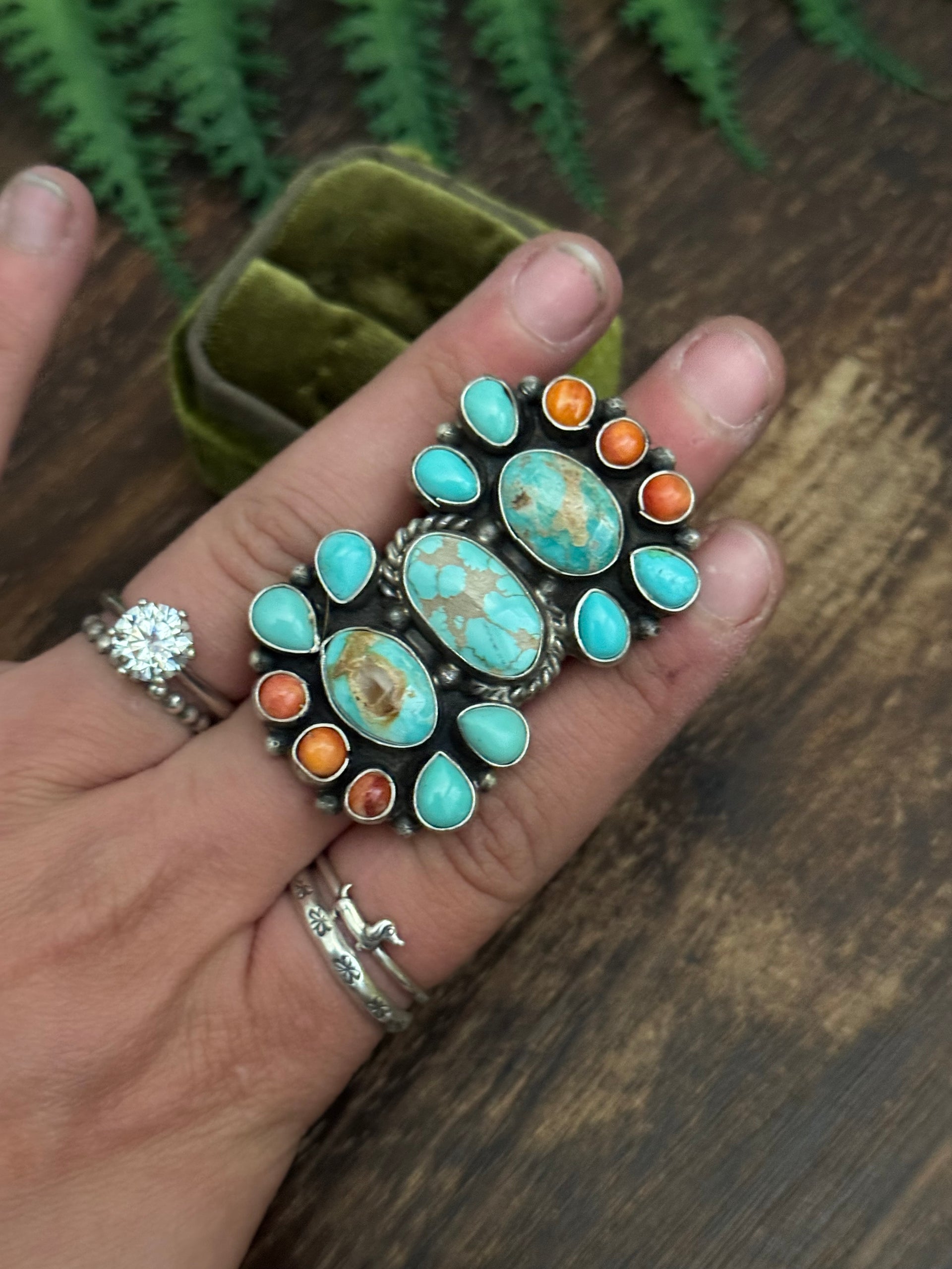 Sheila Becenti Multi Stone & Sterling Silver Cluster Ring Size 8.75