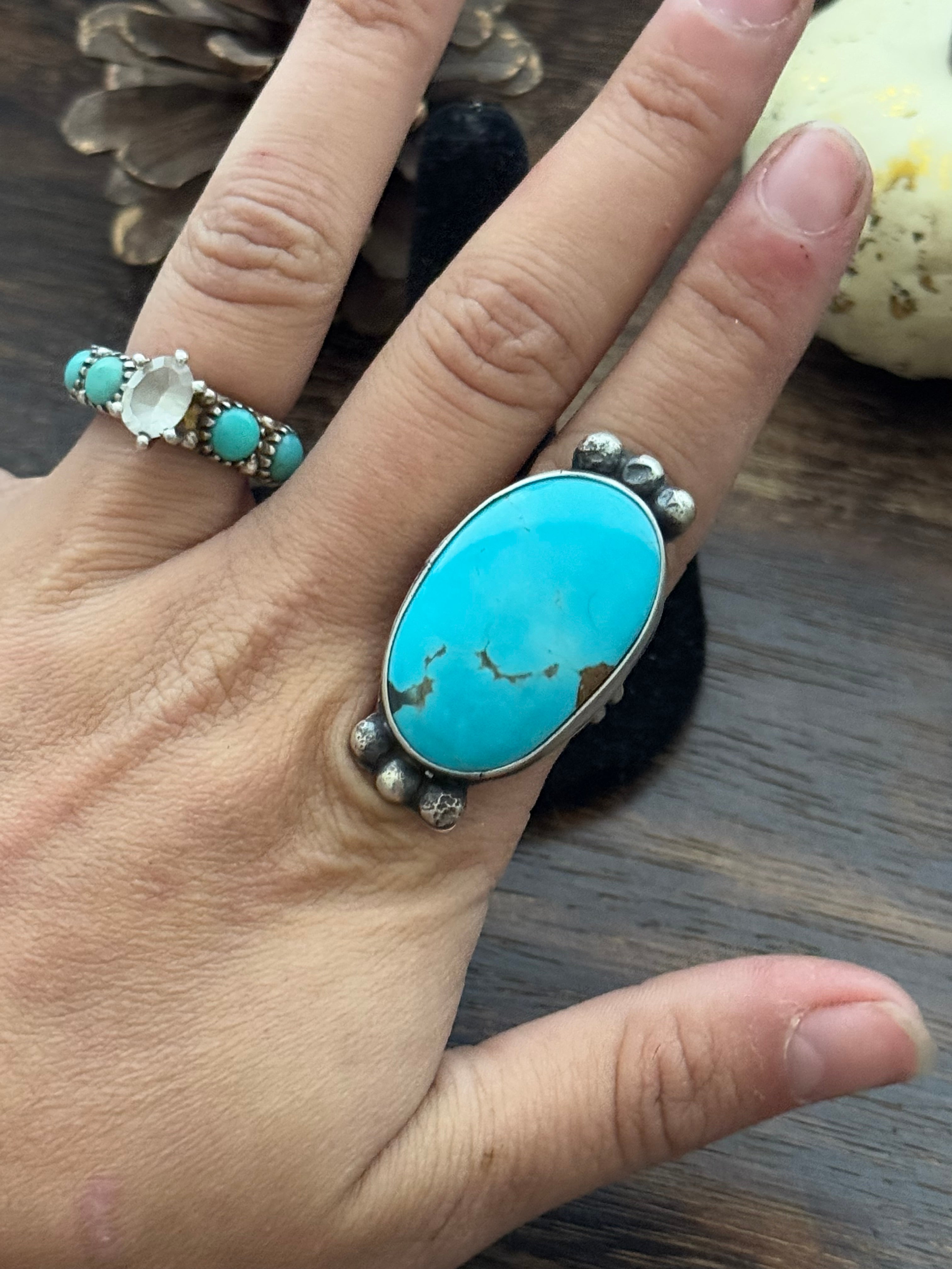 Navajo Made Kingman Turquoise & Sterling Silver Ring Size 9.75