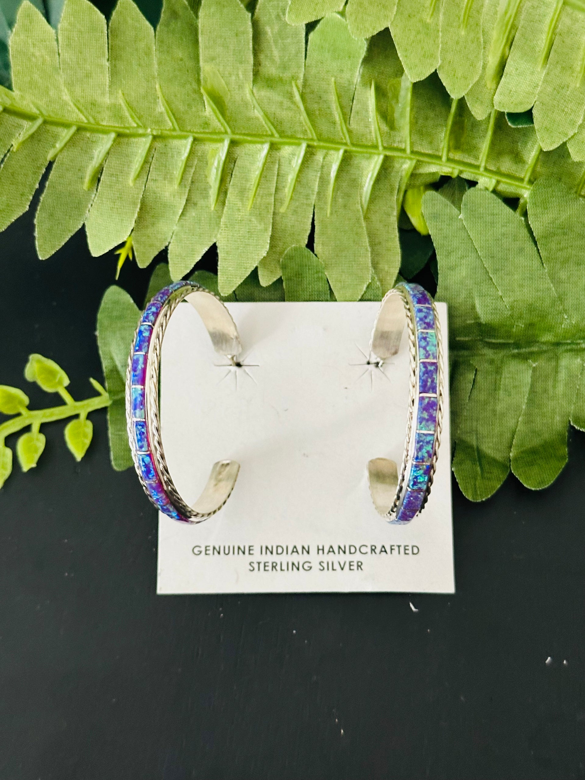 Navajo Made Opal & Sterling Silver Hoop Earrings