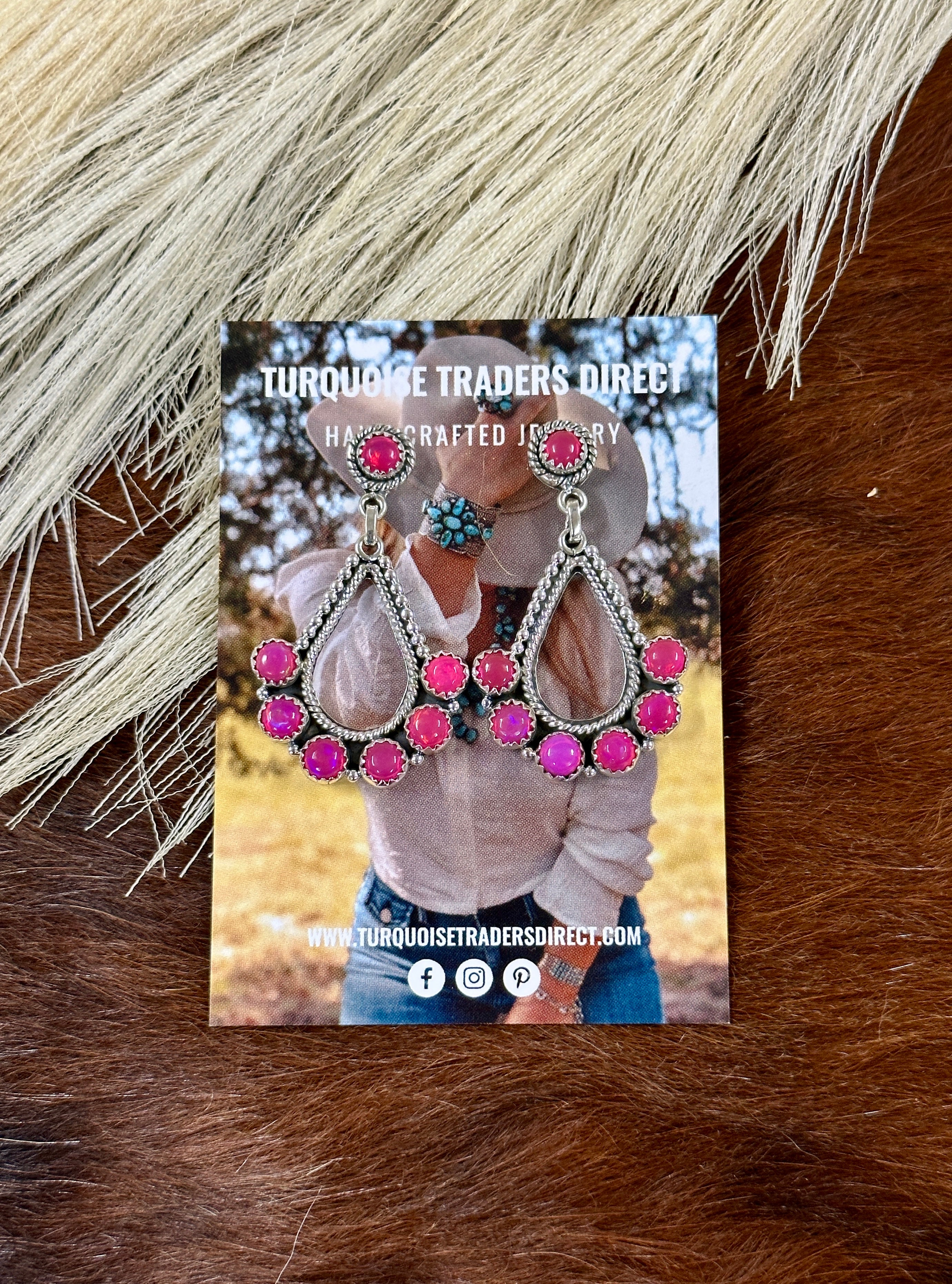 Southwest Handmade Pink Onyx & Sterling Silver Post Dangle Earrings