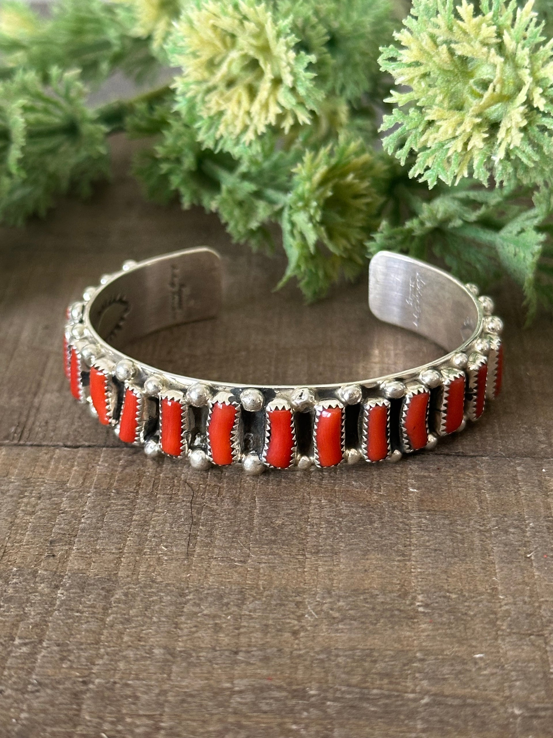 Darlene Begay Red Coral & Sterling Silver Cuff Bracelet