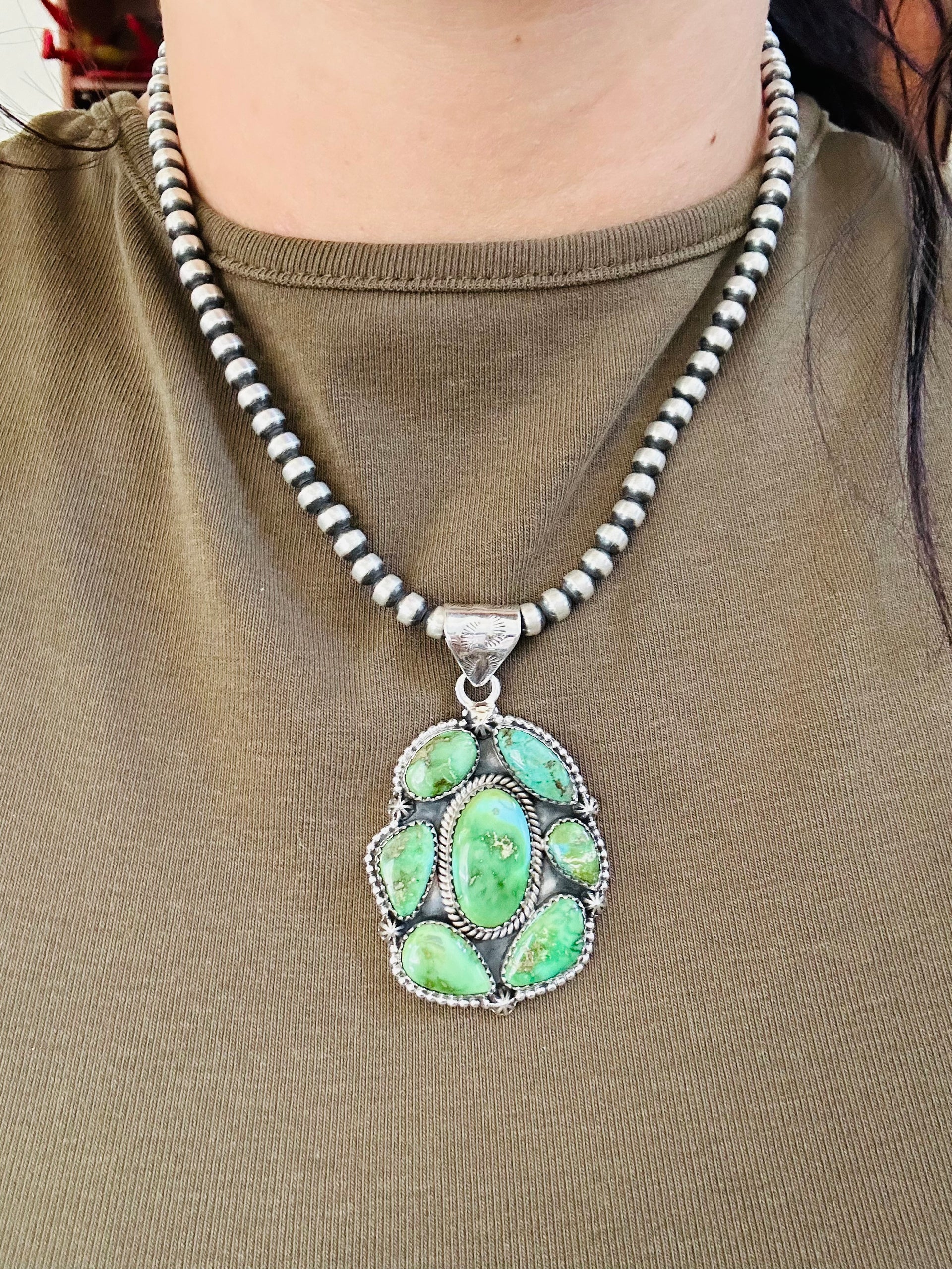 Southwest Handmade Sonoran Mountain Turquoise & Sterling Silver Pendant