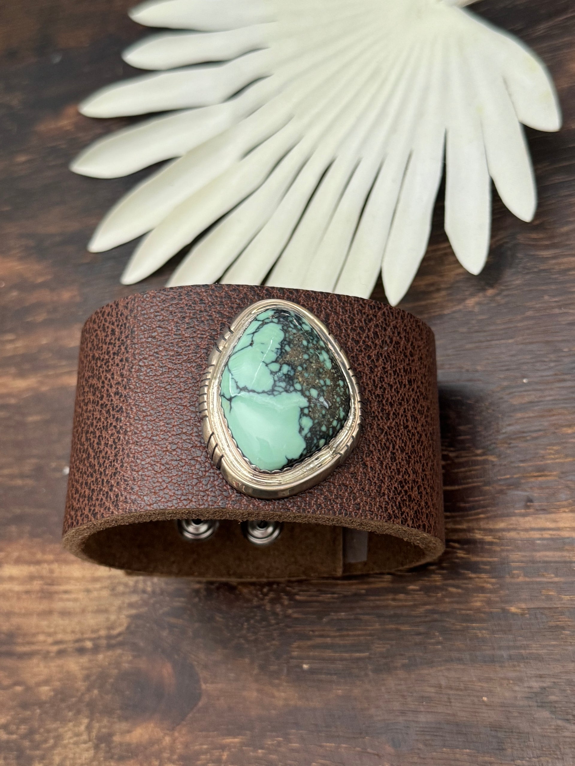 Julia Etsitty New Lander Variscite & Genuine Leather Bracelet