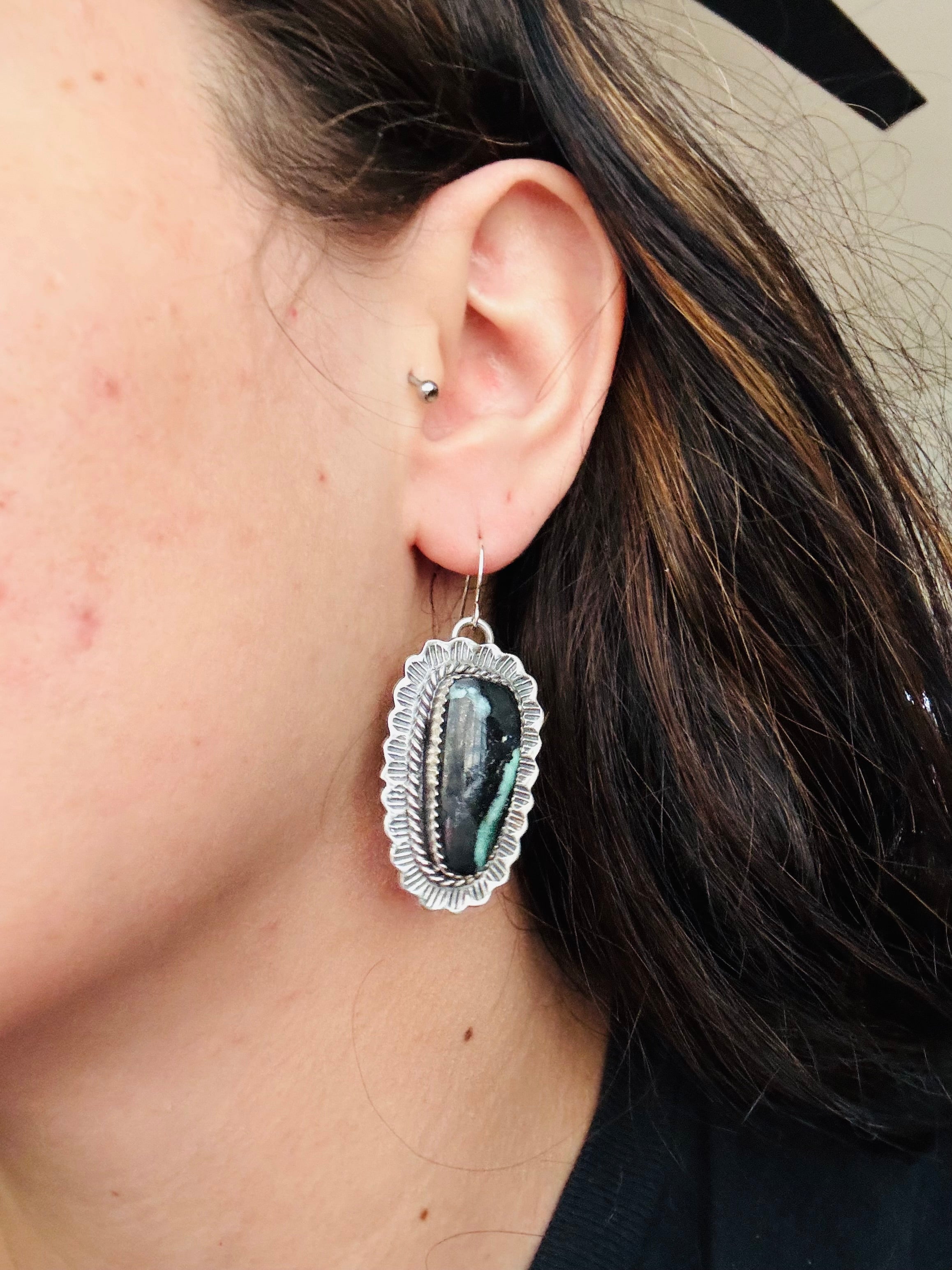 Calvin Delgarito Variscite & Sterling Silver Dangle Earrings