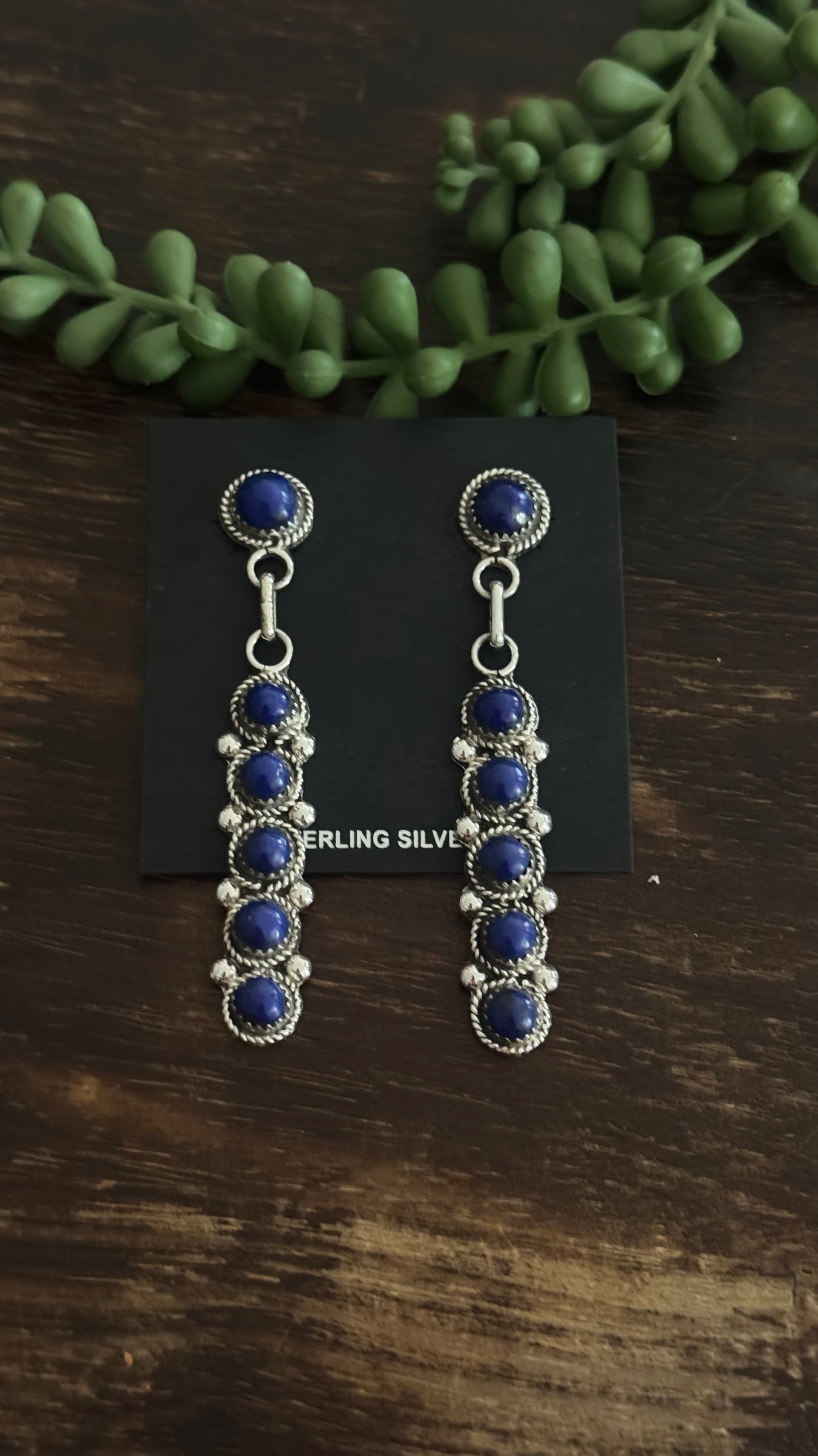 Navajo Made Lapis & Sterling Silver Post Dangle Earrings