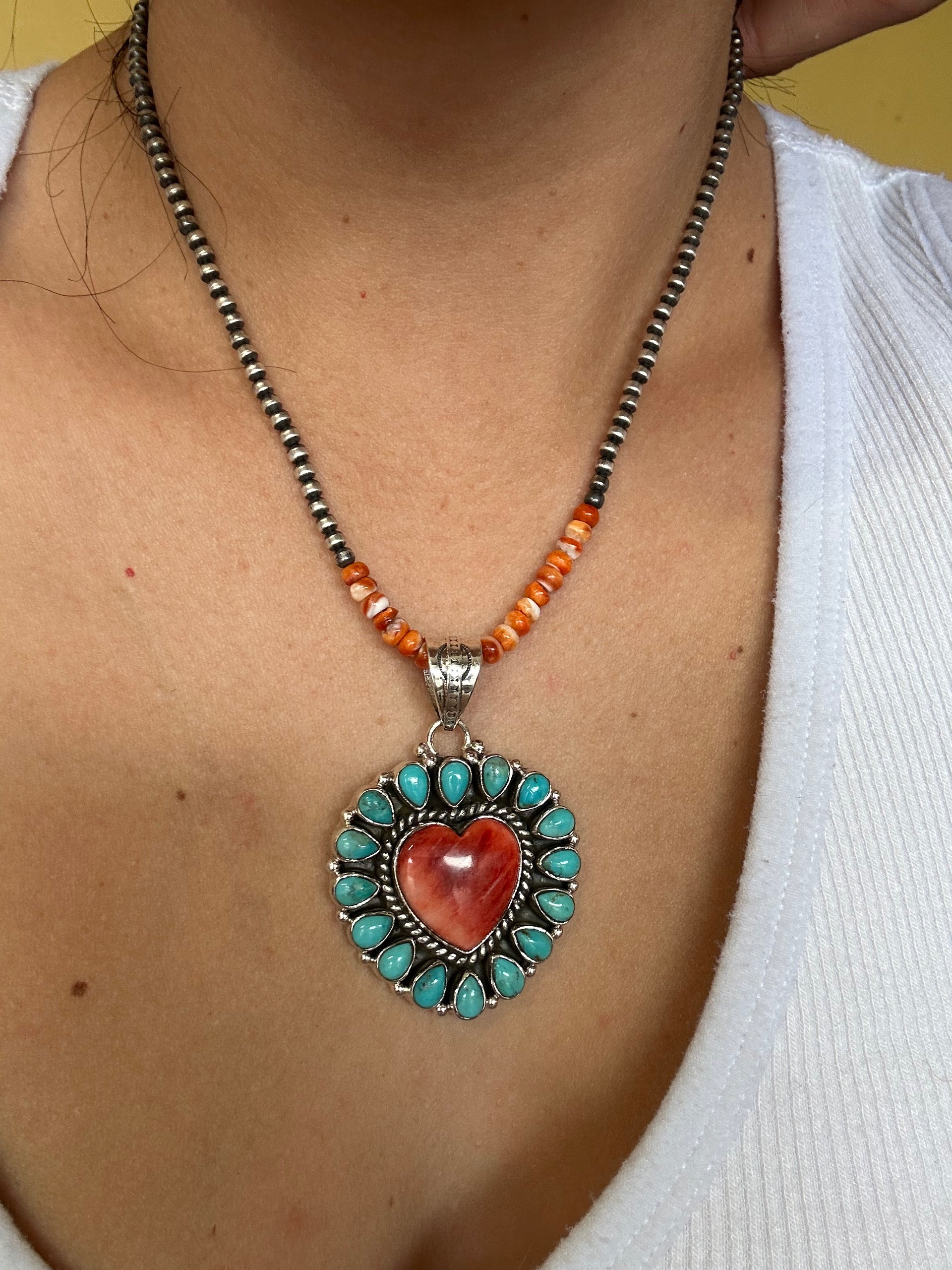 Southwest Handmade Multi Stone & Sterling Silver Heart Pendant