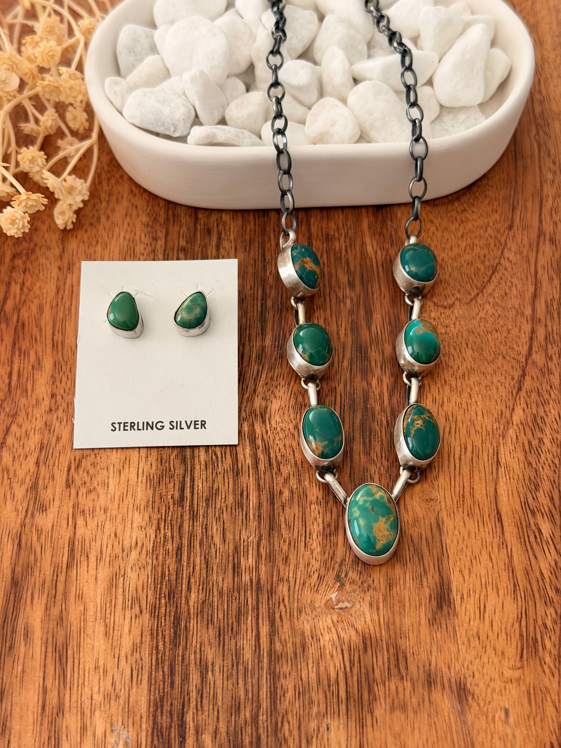 Augustine Largo Fox Turquoise & Sterling Silver Necklace Set