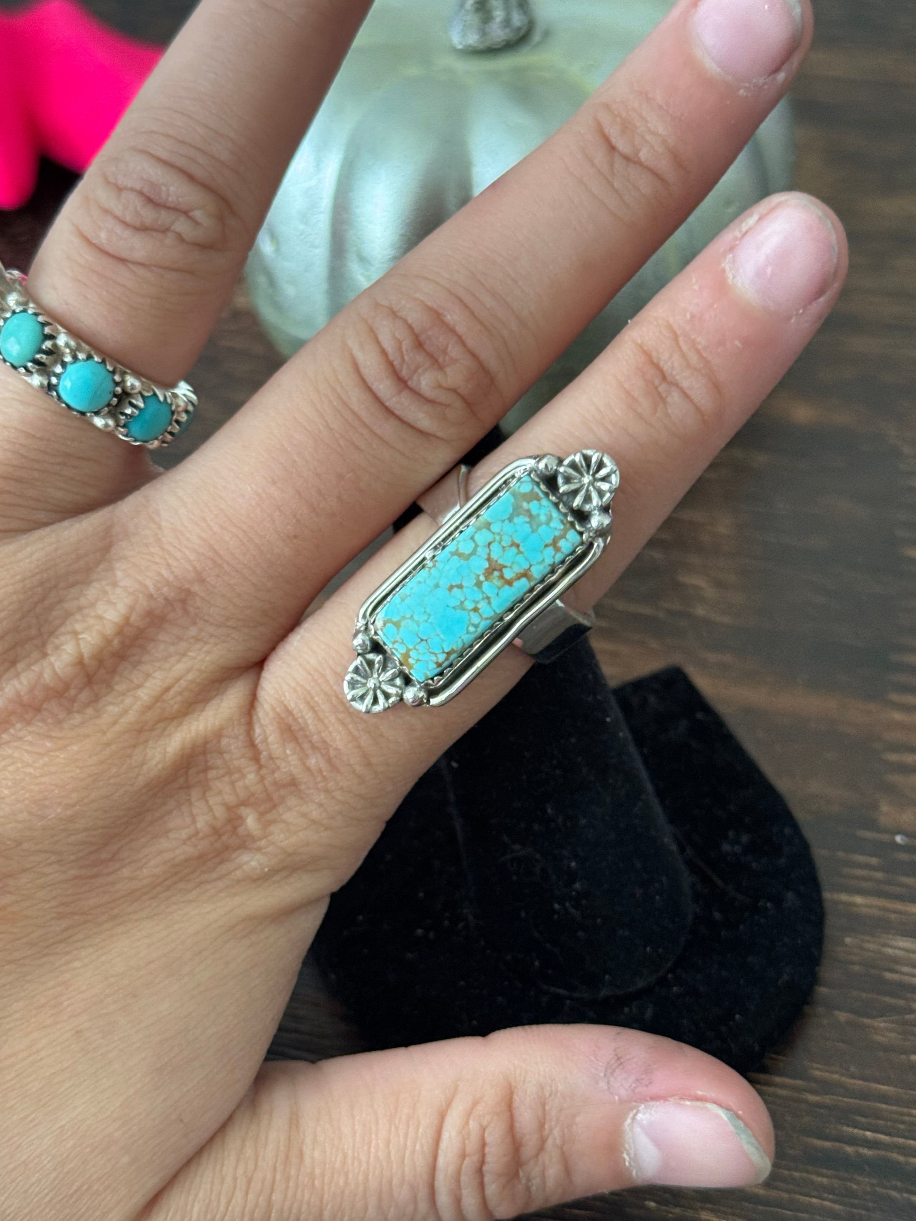 Southwest Handmade Number 8 Turquoise & Sterling Silver Adjustable Ring