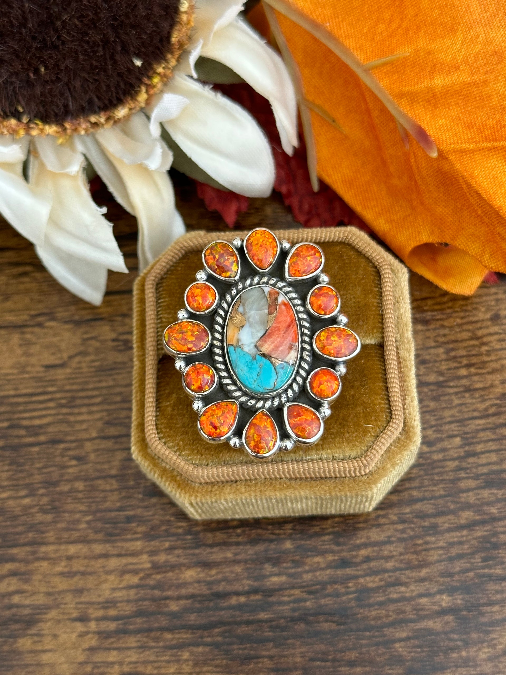 Southwest Handmade Multi Stone & Sterling Silver Adjustable Ring