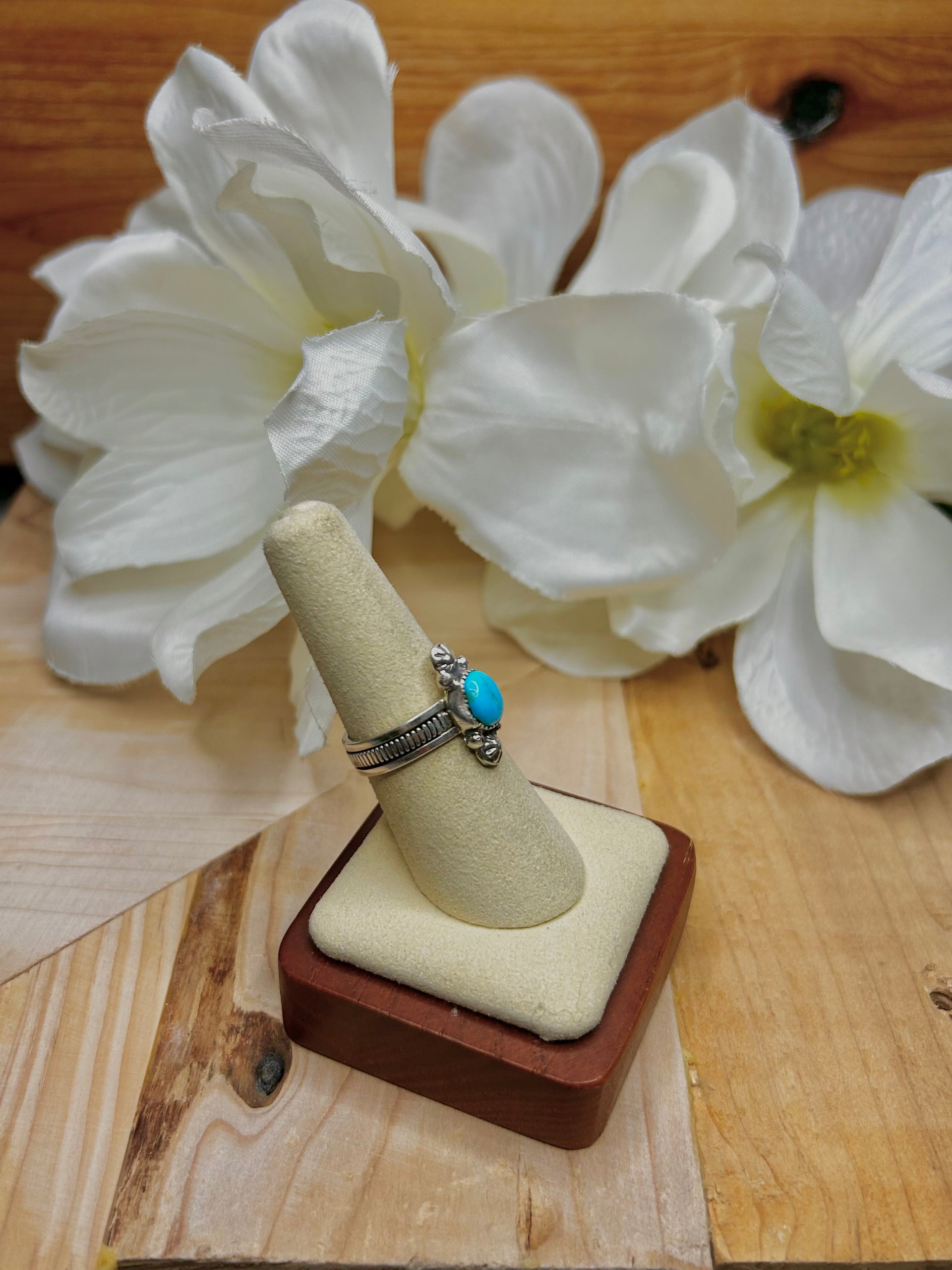 Arlene Lewis Kingman Turquoise & Sterling Silver Cluster Ring Size 7