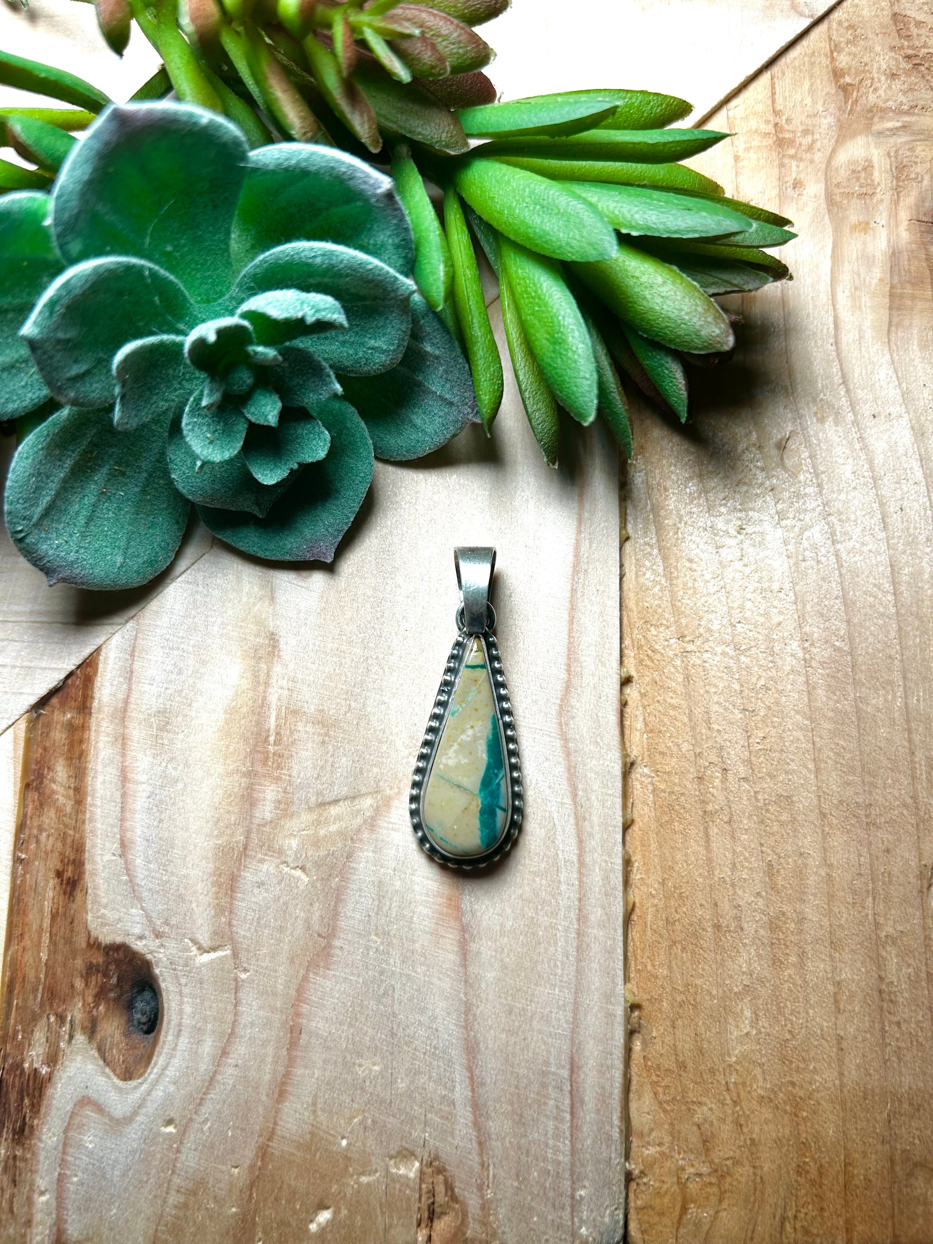 Navajo Made Boulder Turquoise & Sterling Silver Pendant
